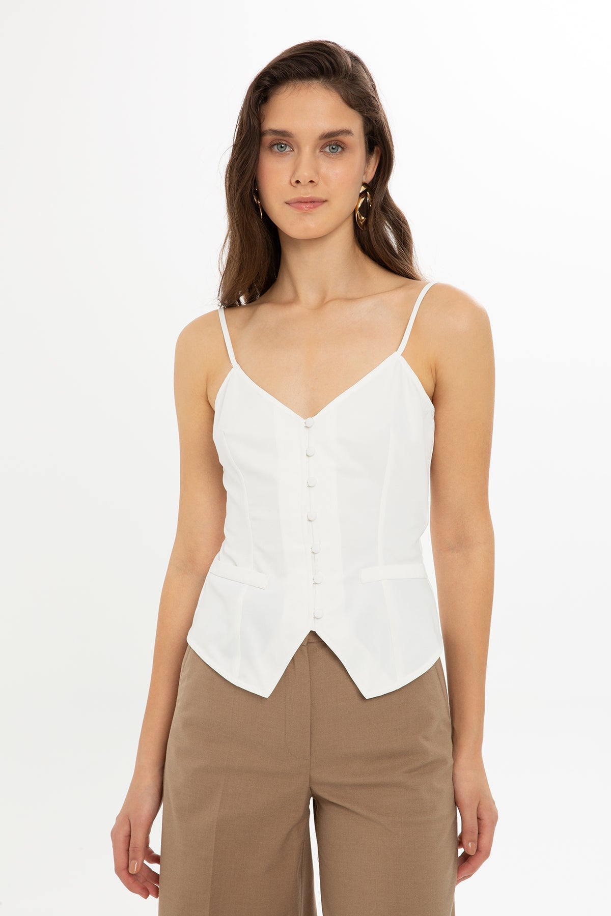White Button-Front Blouse