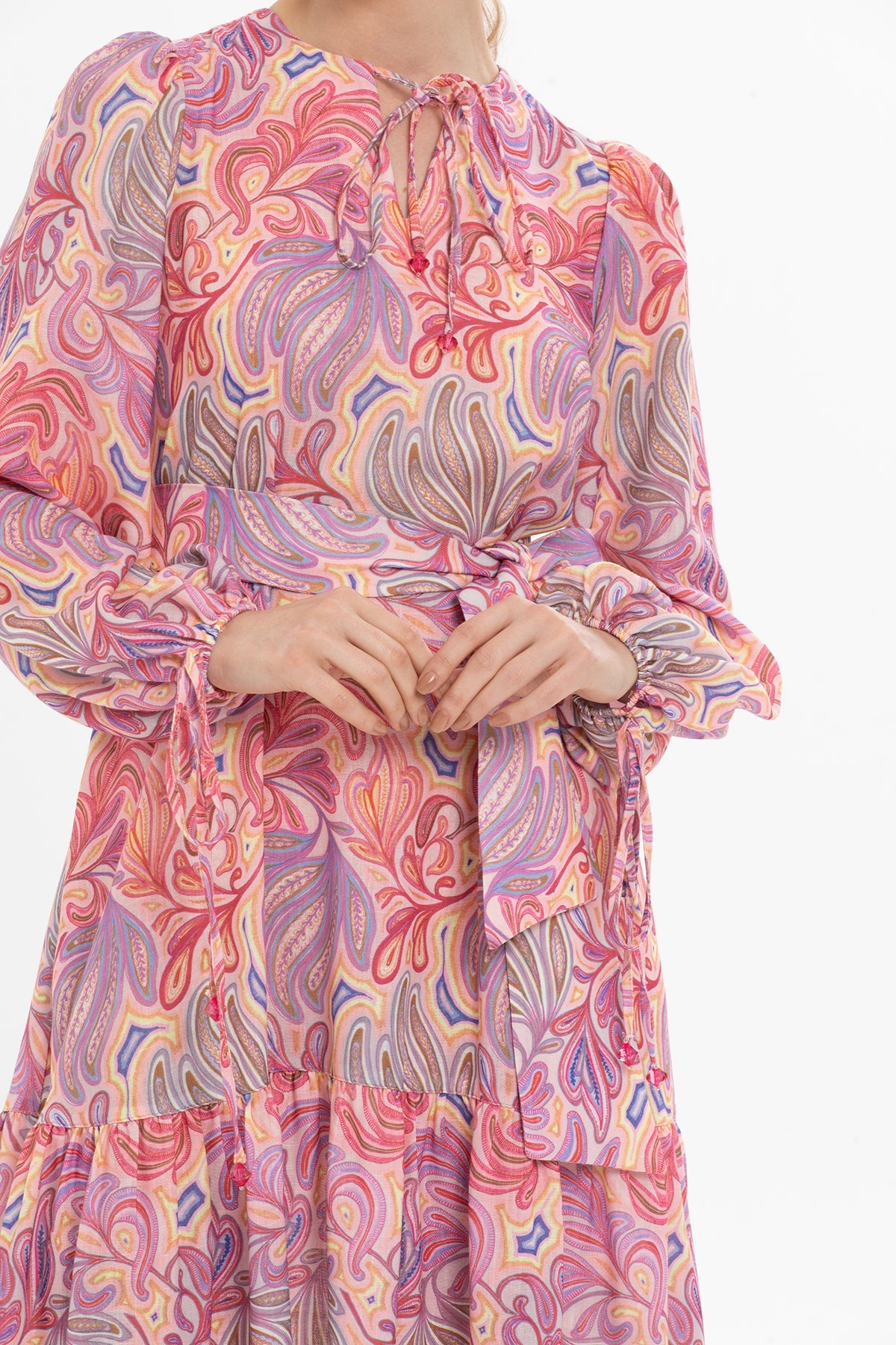 Long Sleeved Patterned Long Dress