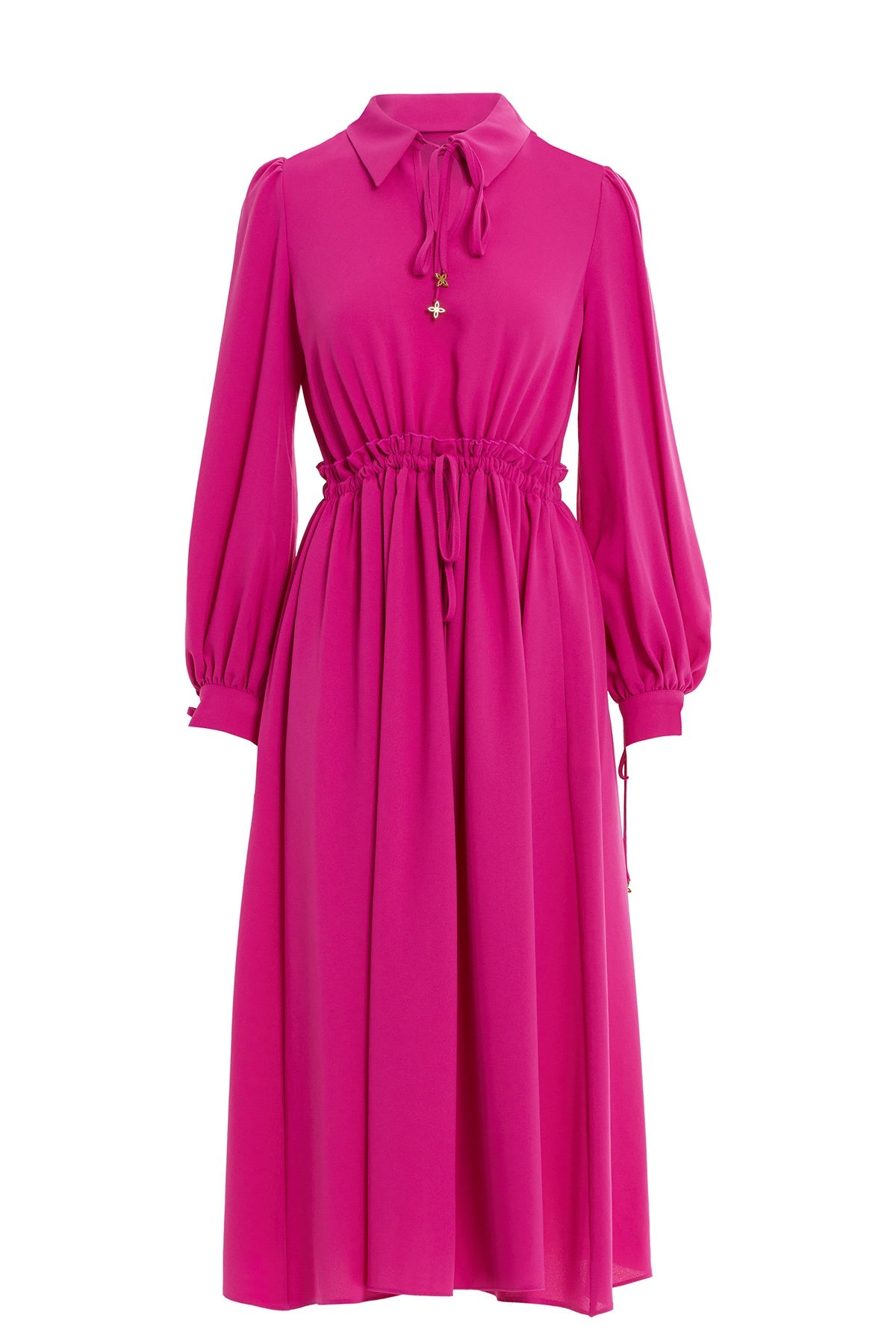 Pink Midi Dress with Gathered Waist