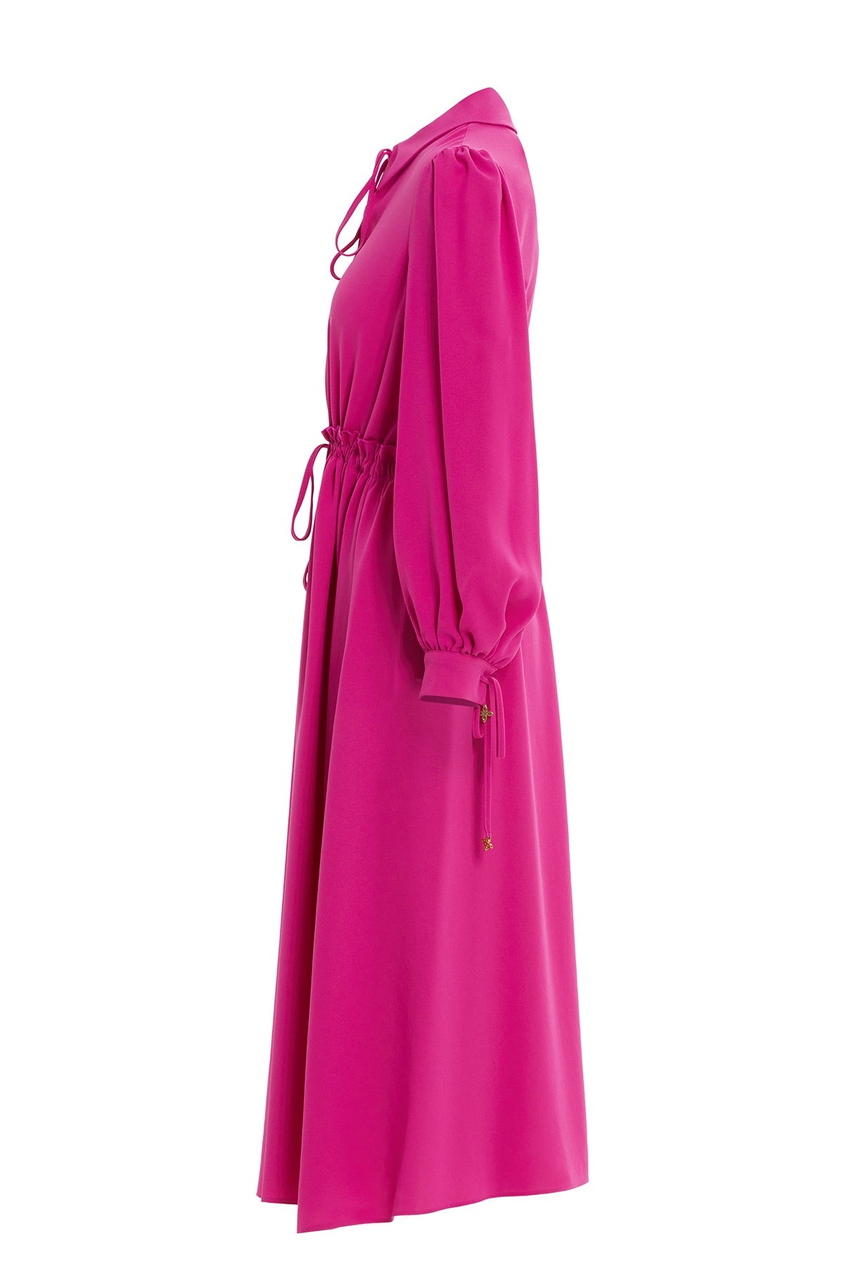 Pink Midi Dress with Gathered Waist