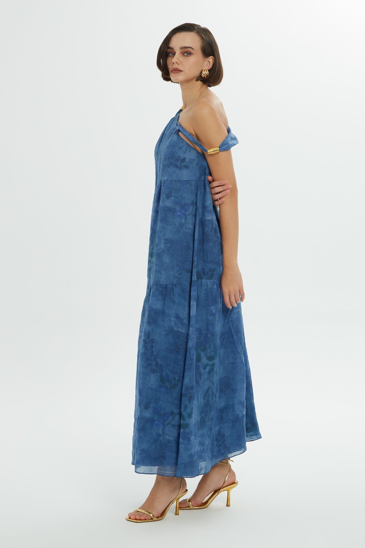 Blue Off-Shoulder Midi Dress