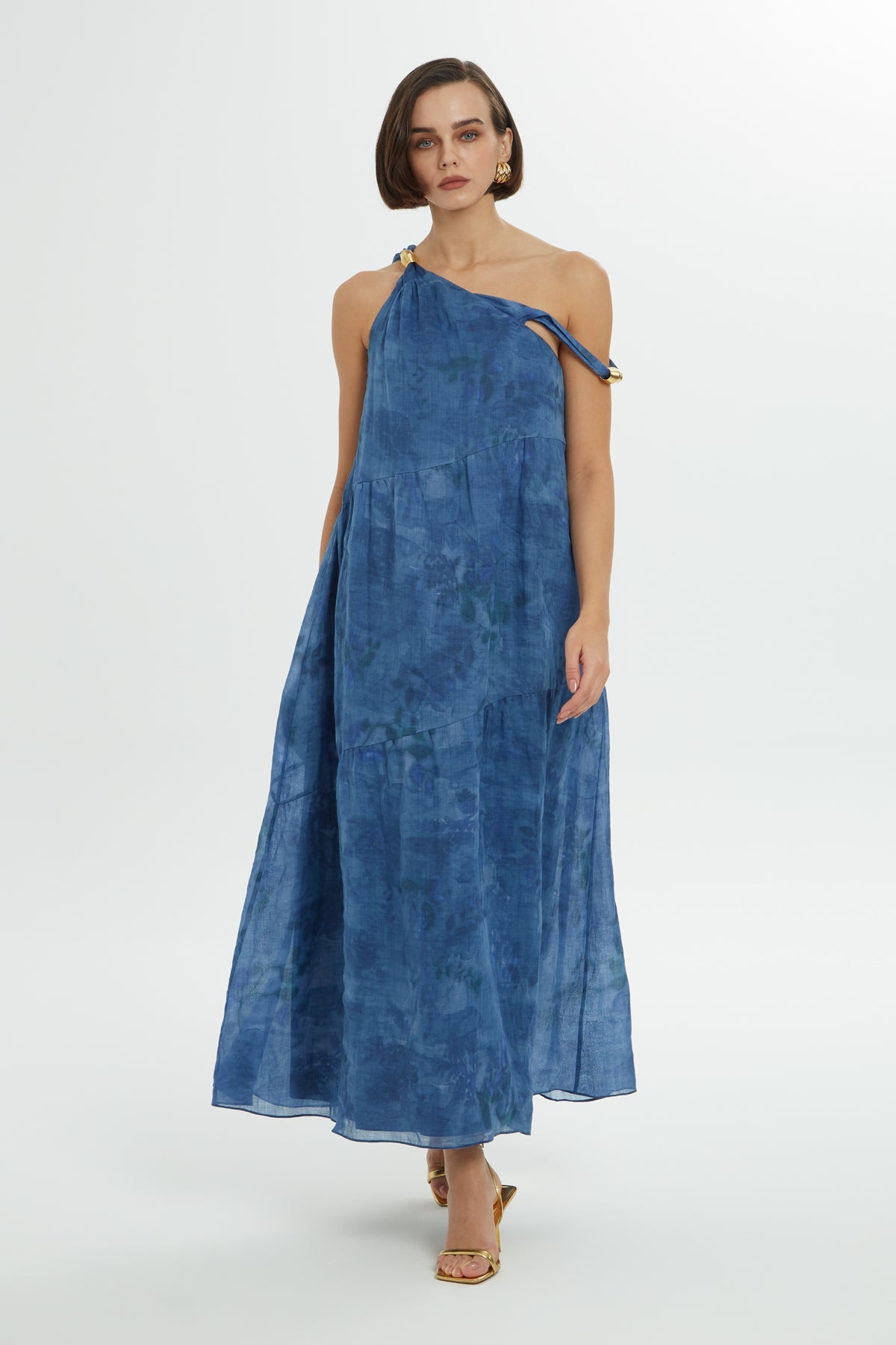 Blue Off-Shoulder Midi Dress