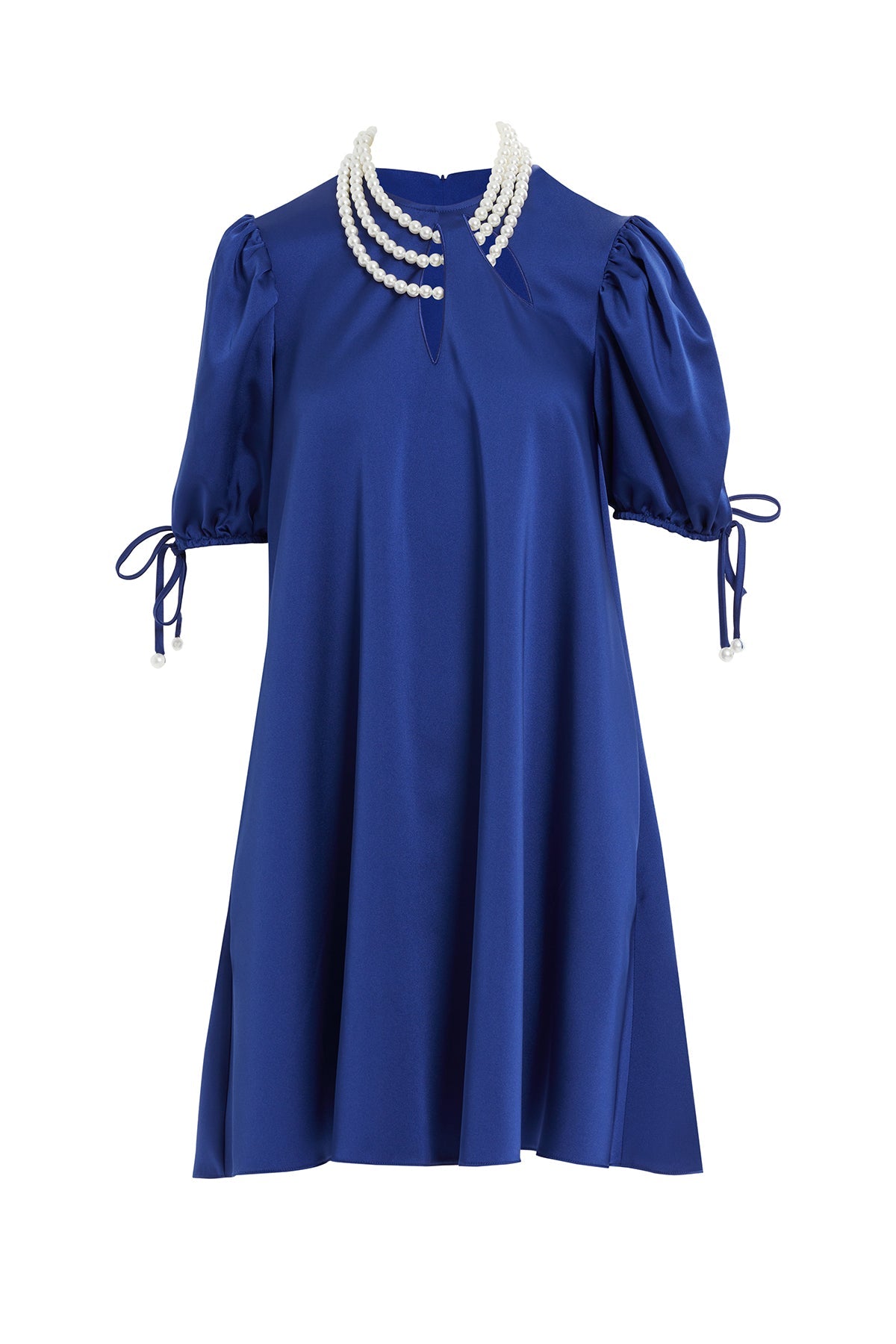 Navy Short Dress with Pearl Necklace