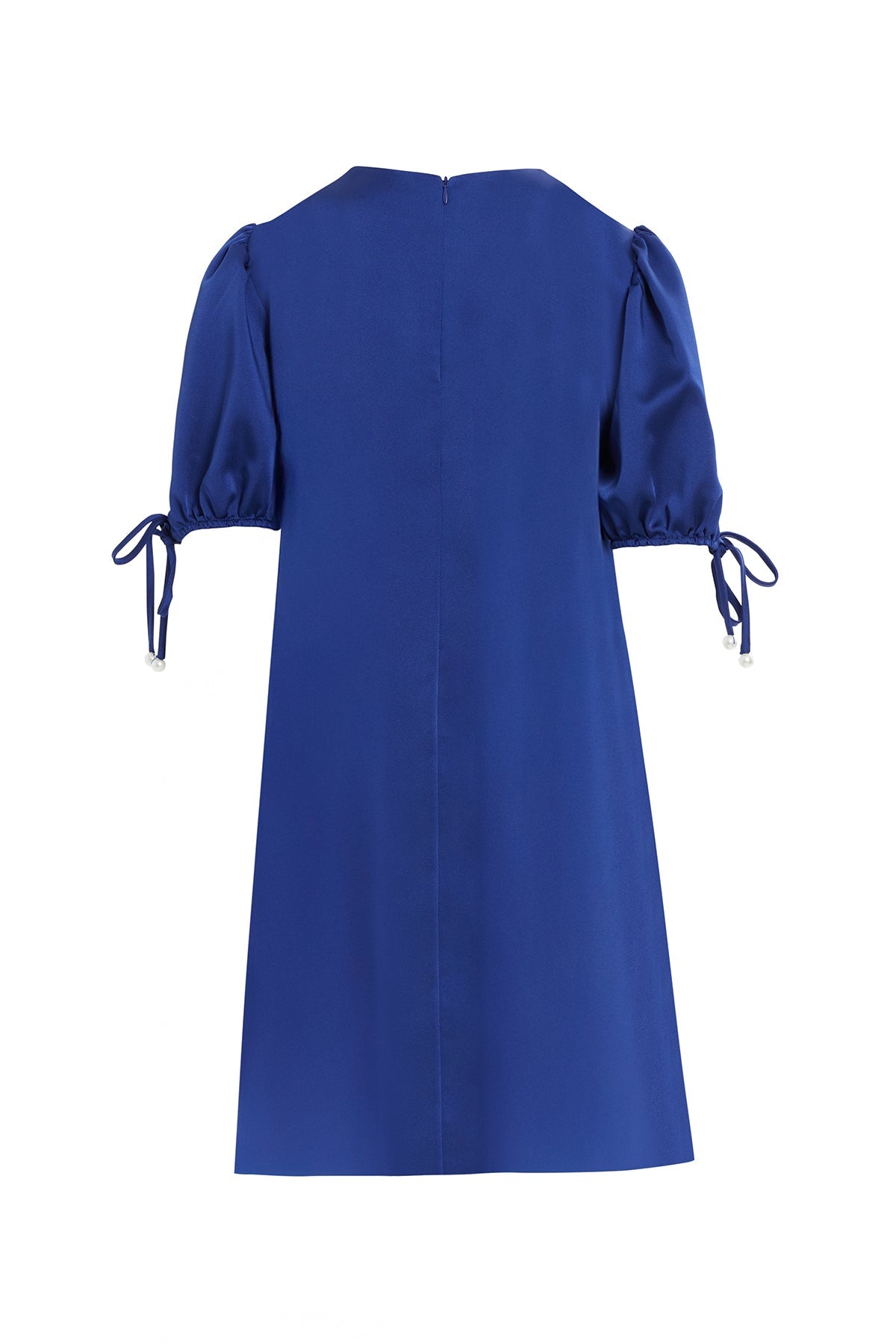 Navy Short Dress with Pearl Necklace