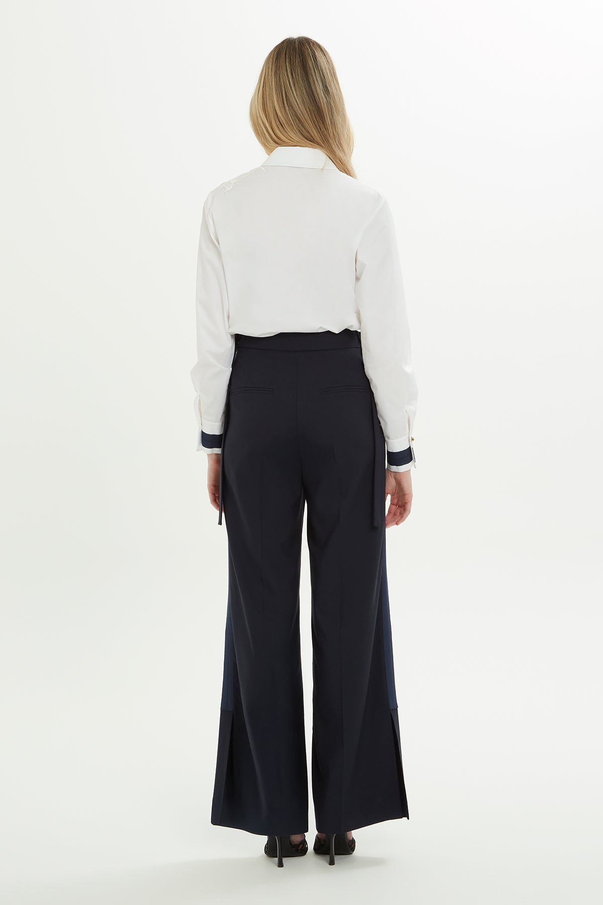 Navy Trousers with Slit Hem