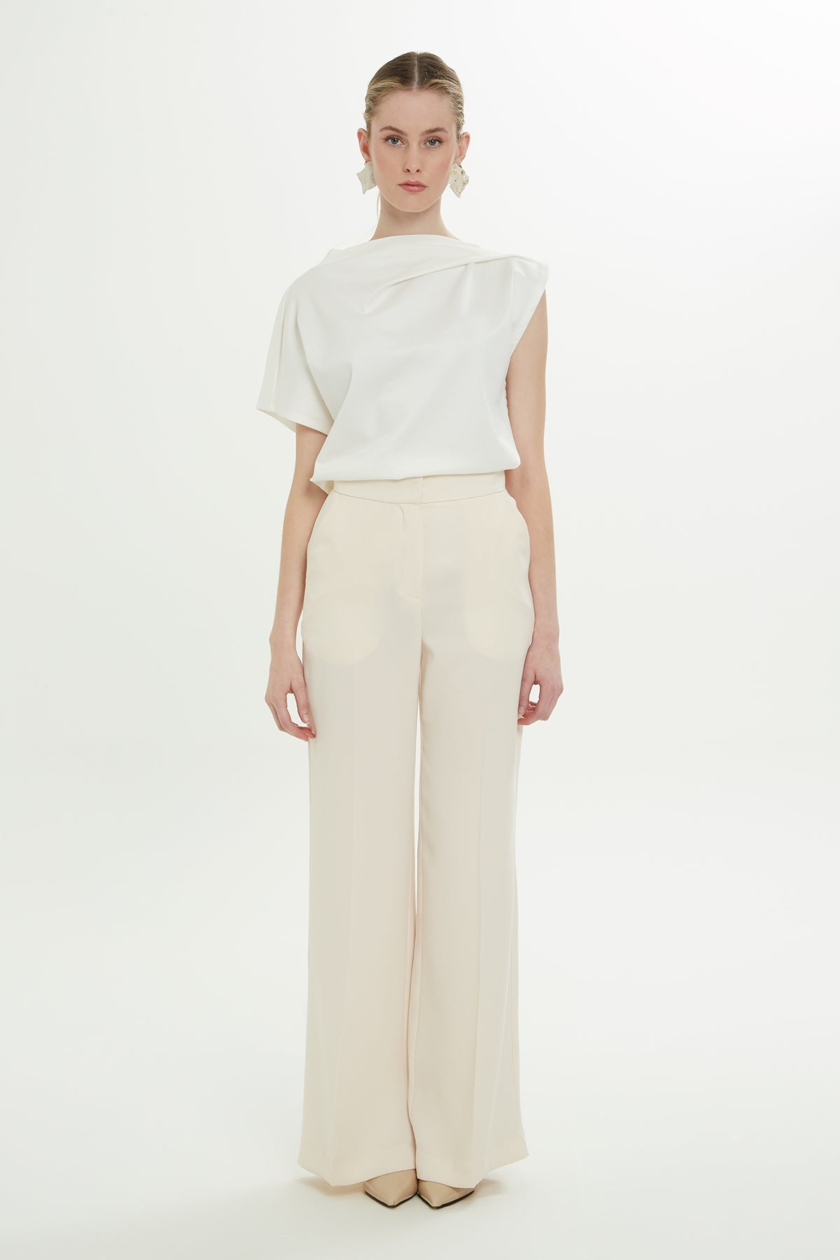 Beige Wide-Leg Pants