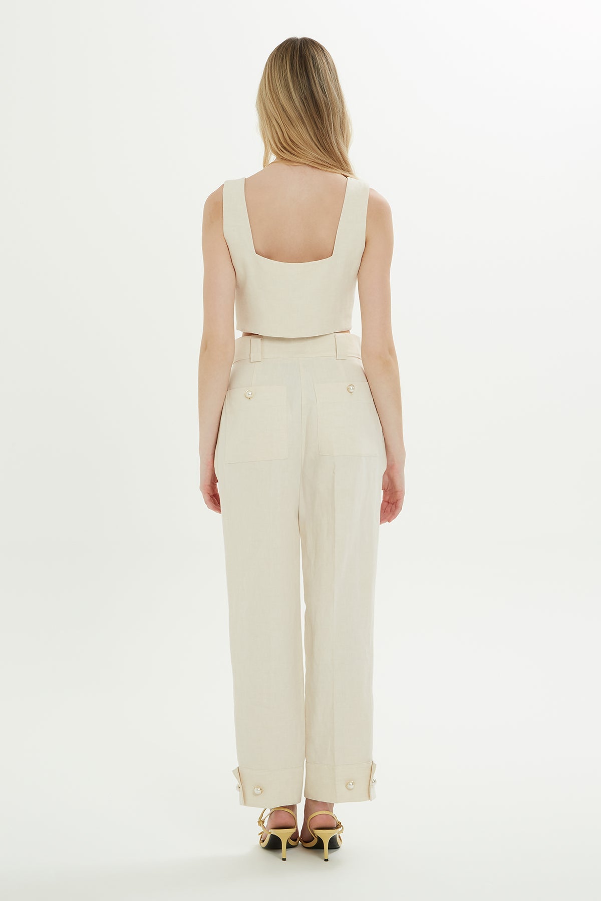 Beige Trousers with Gold Button Detail