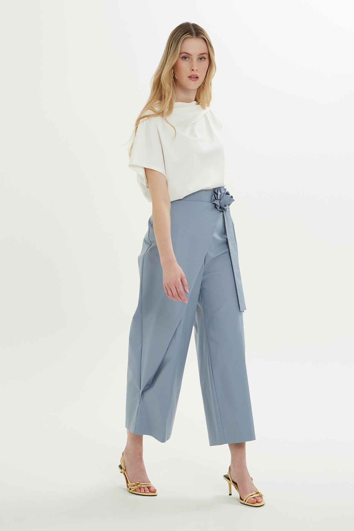 Blue Asymmetrical Ankle-Length Pants
