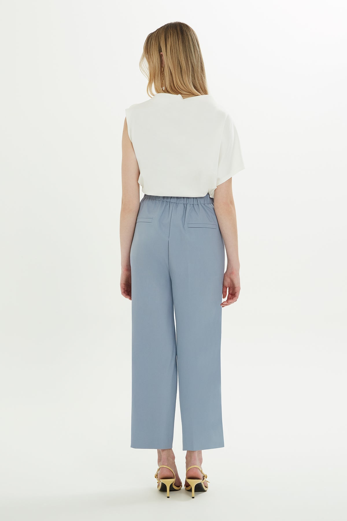 Blue Asymmetrical Ankle-Length Pants