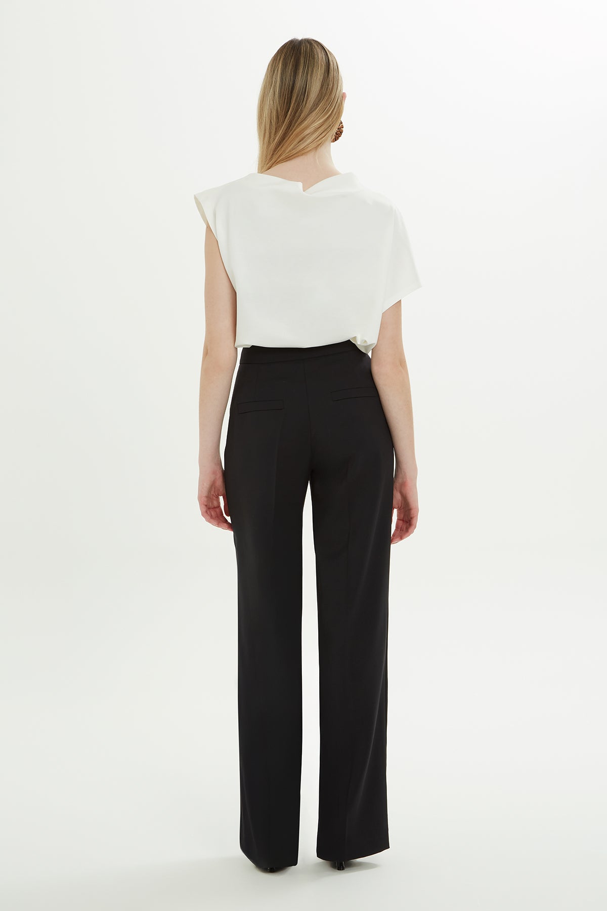 Black Wide-Leg Fabric Trousers