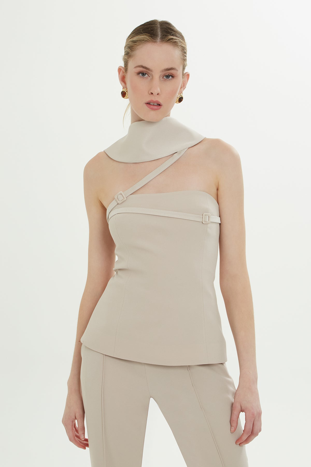 Beige Collar Detail Blouse