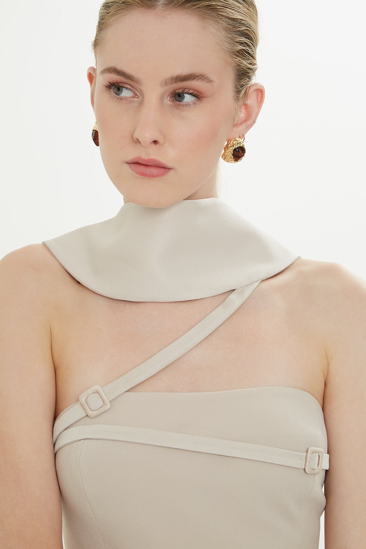 Beige Collar Detail Blouse