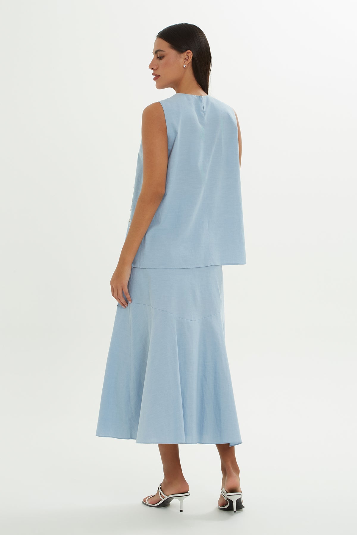 Blue Embroidered Sleeveless Blouse