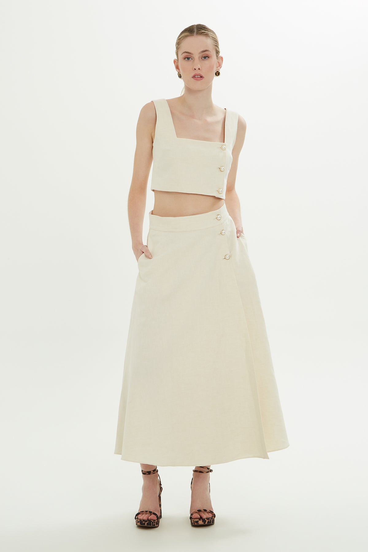 Ecru Thick Strap Crop Blouse