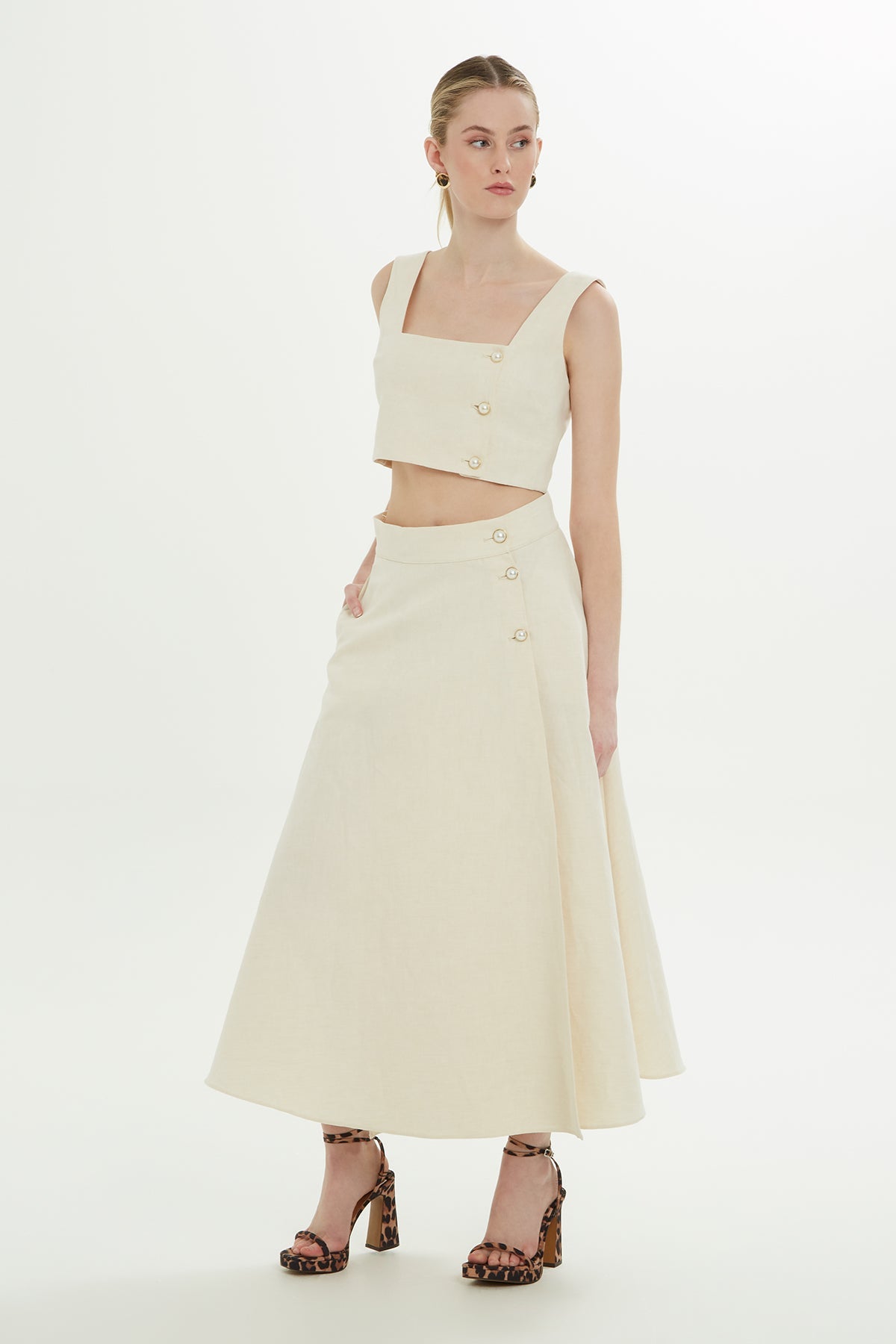 Ecru Thick Strap Crop Blouse