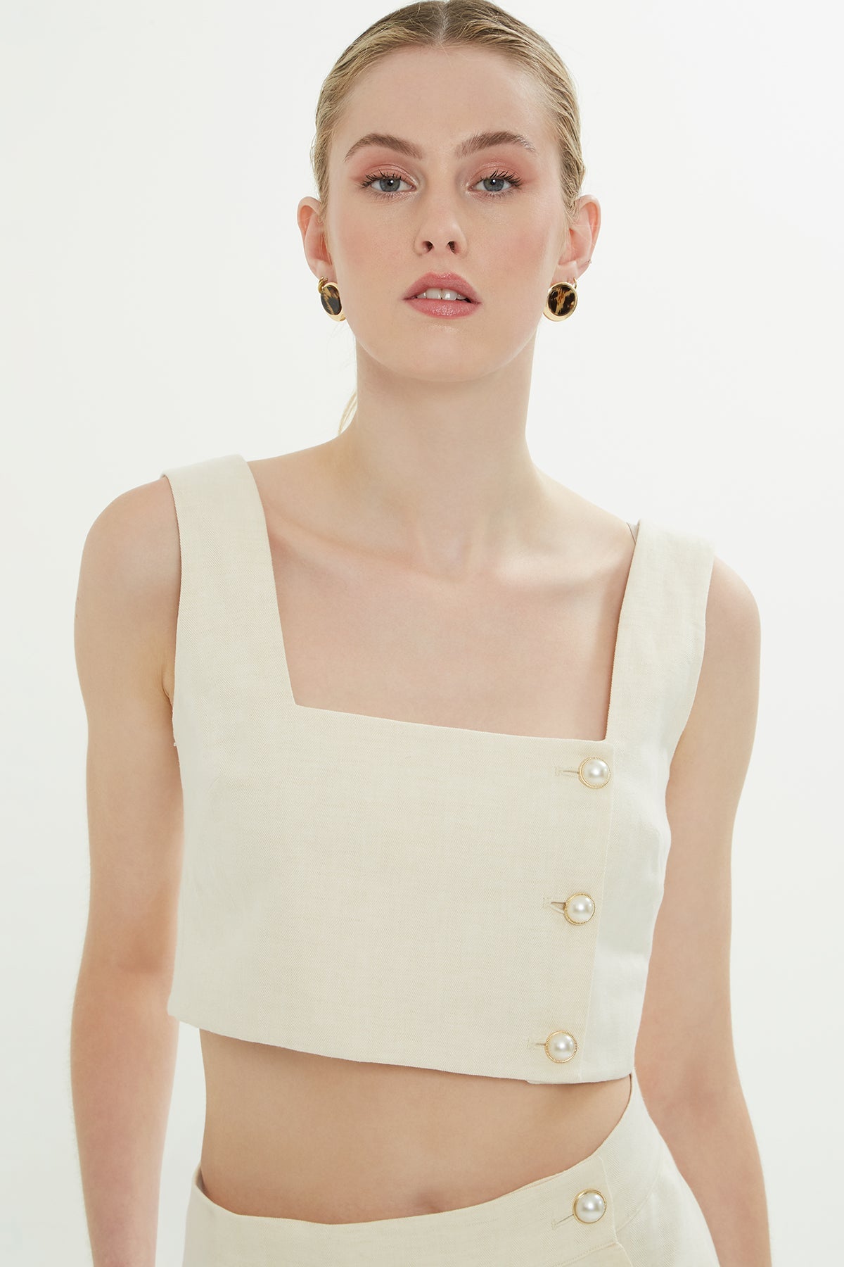 Ecru Thick Strap Crop Blouse