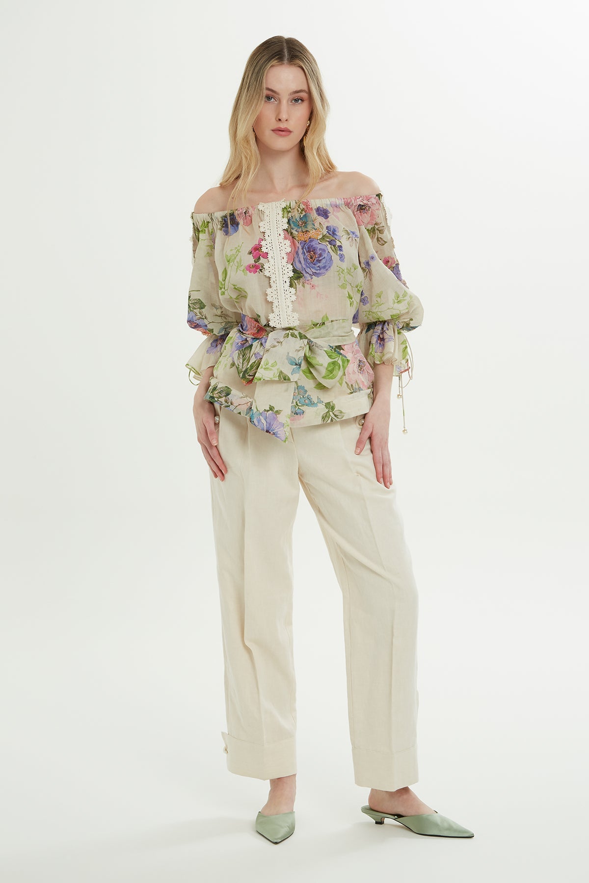 Patterned Off-Shoulder Blouse