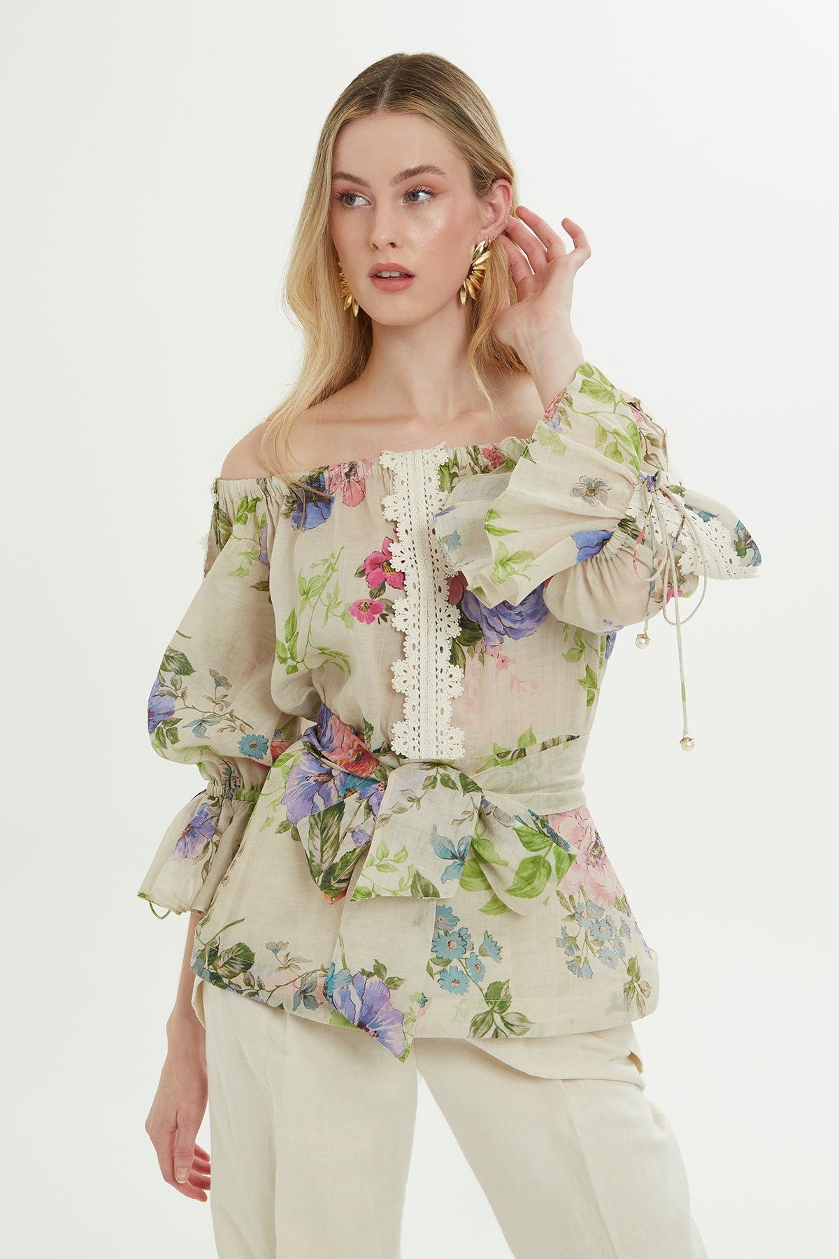 Patterned Off-Shoulder Blouse