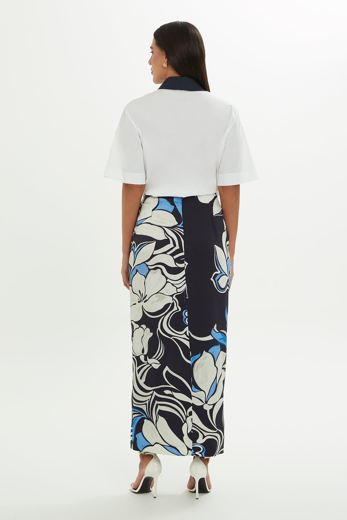 Navy Patterned Midi Skirt
