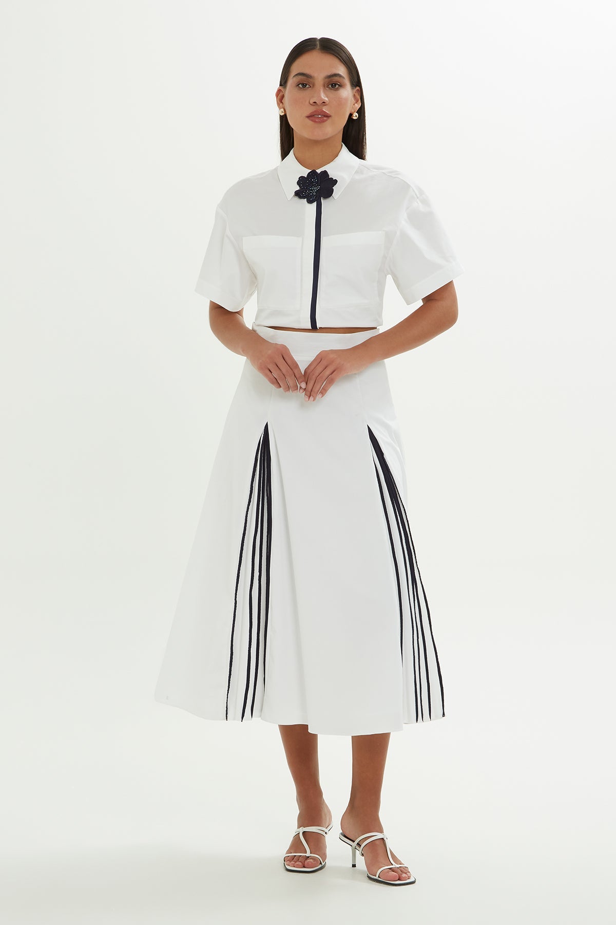 White Pleated Midi Skirt