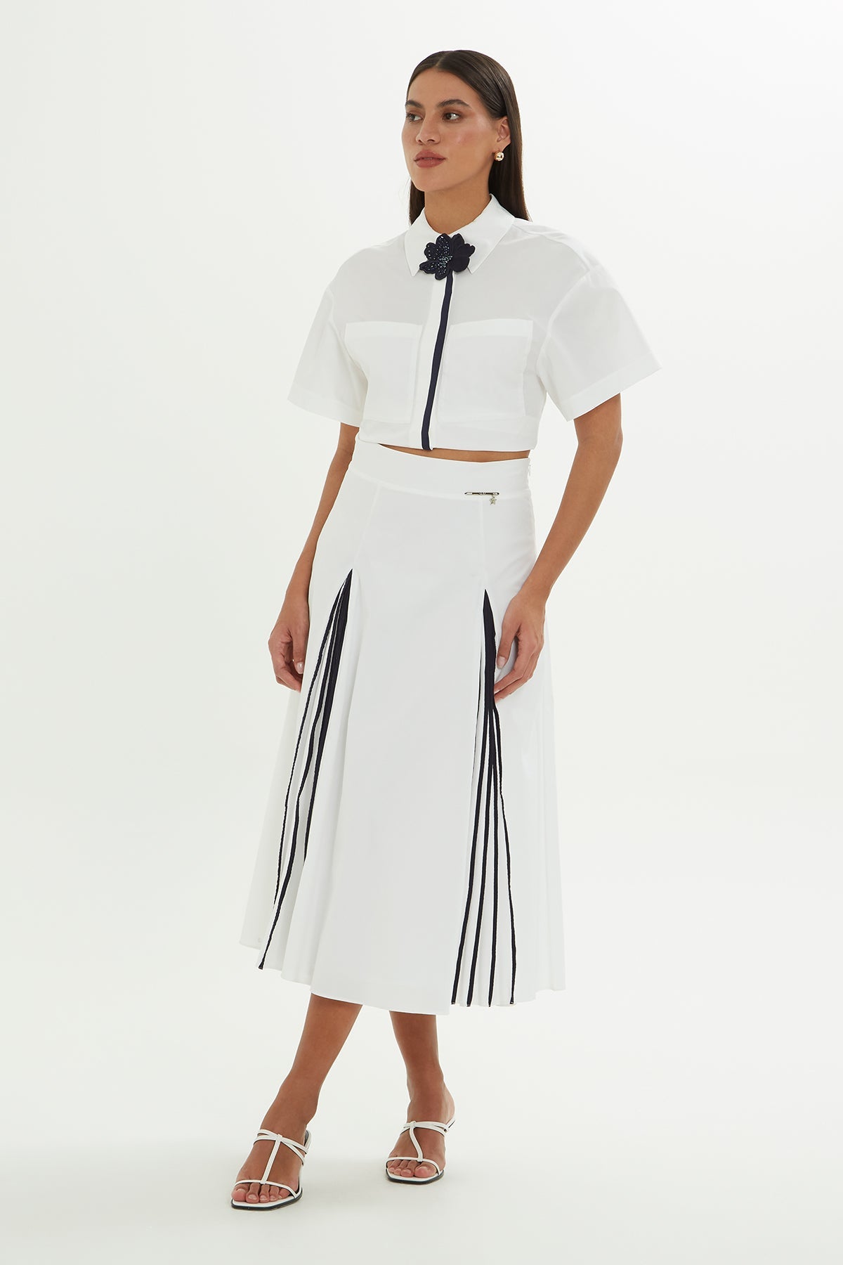 White Pleated Midi Skirt