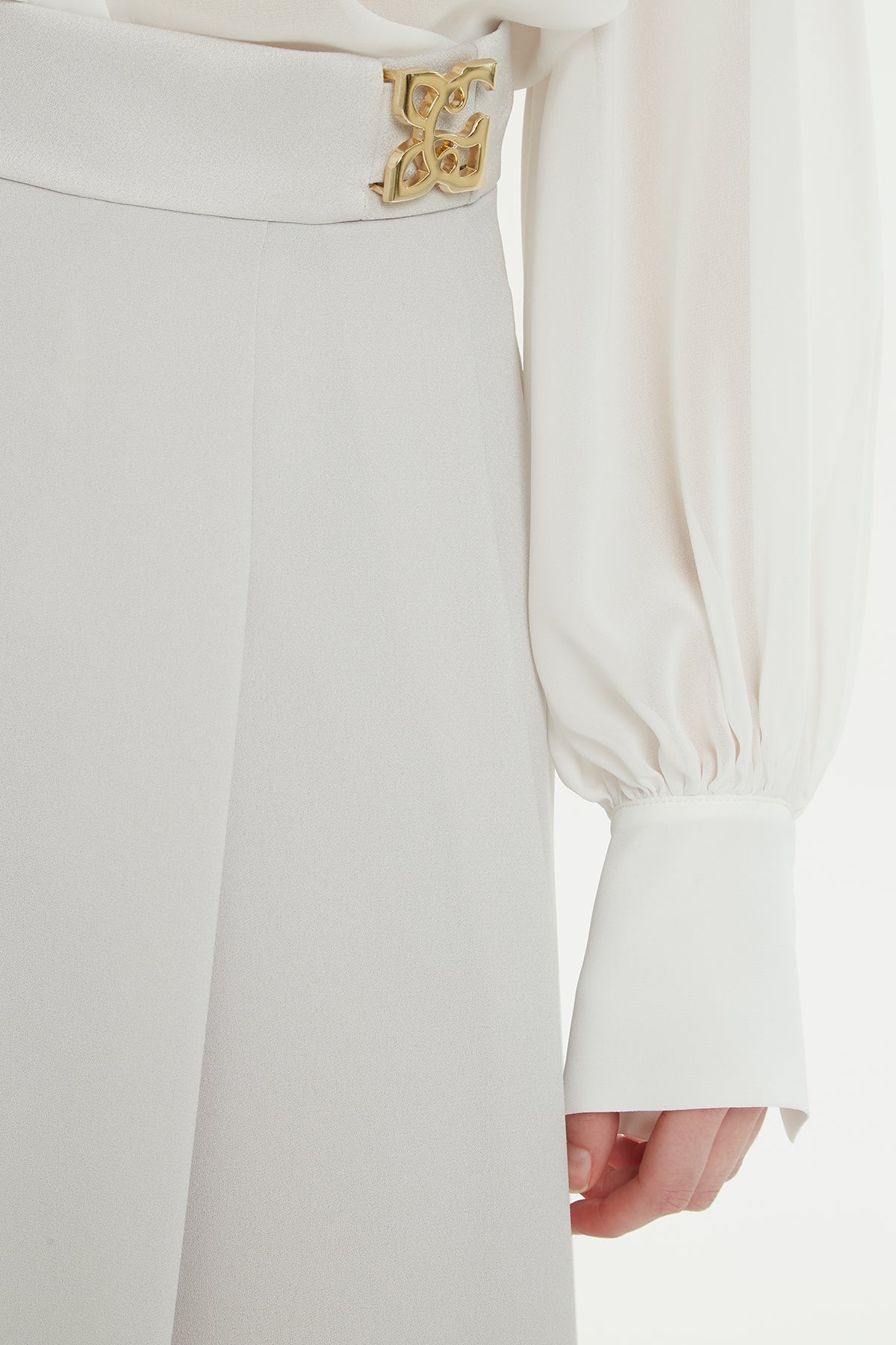 Grey Pleated Midi Skirt