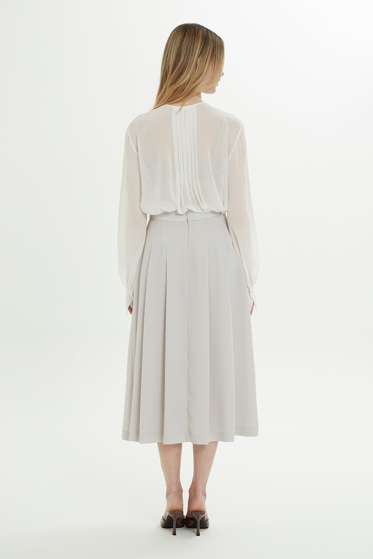 Grey Pleated Midi Skirt