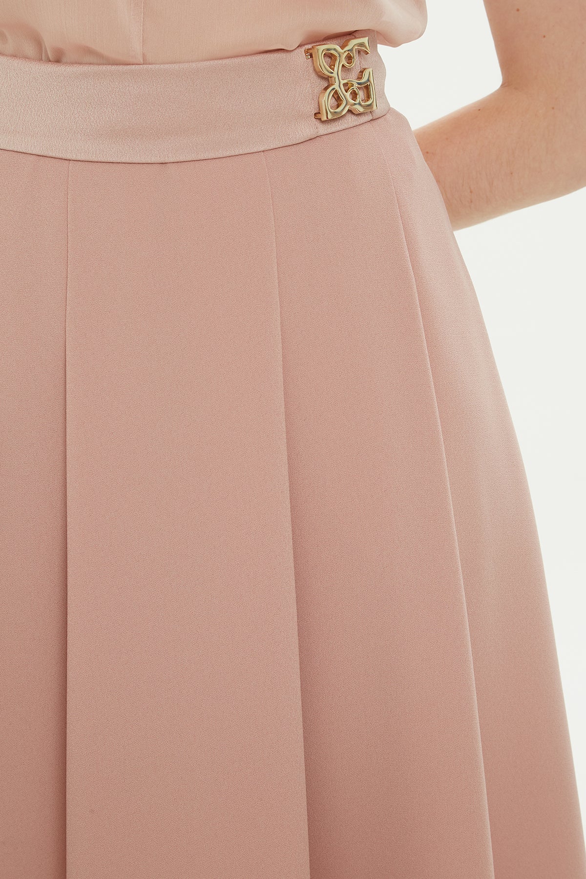 Orange Pleated Midi Skirt