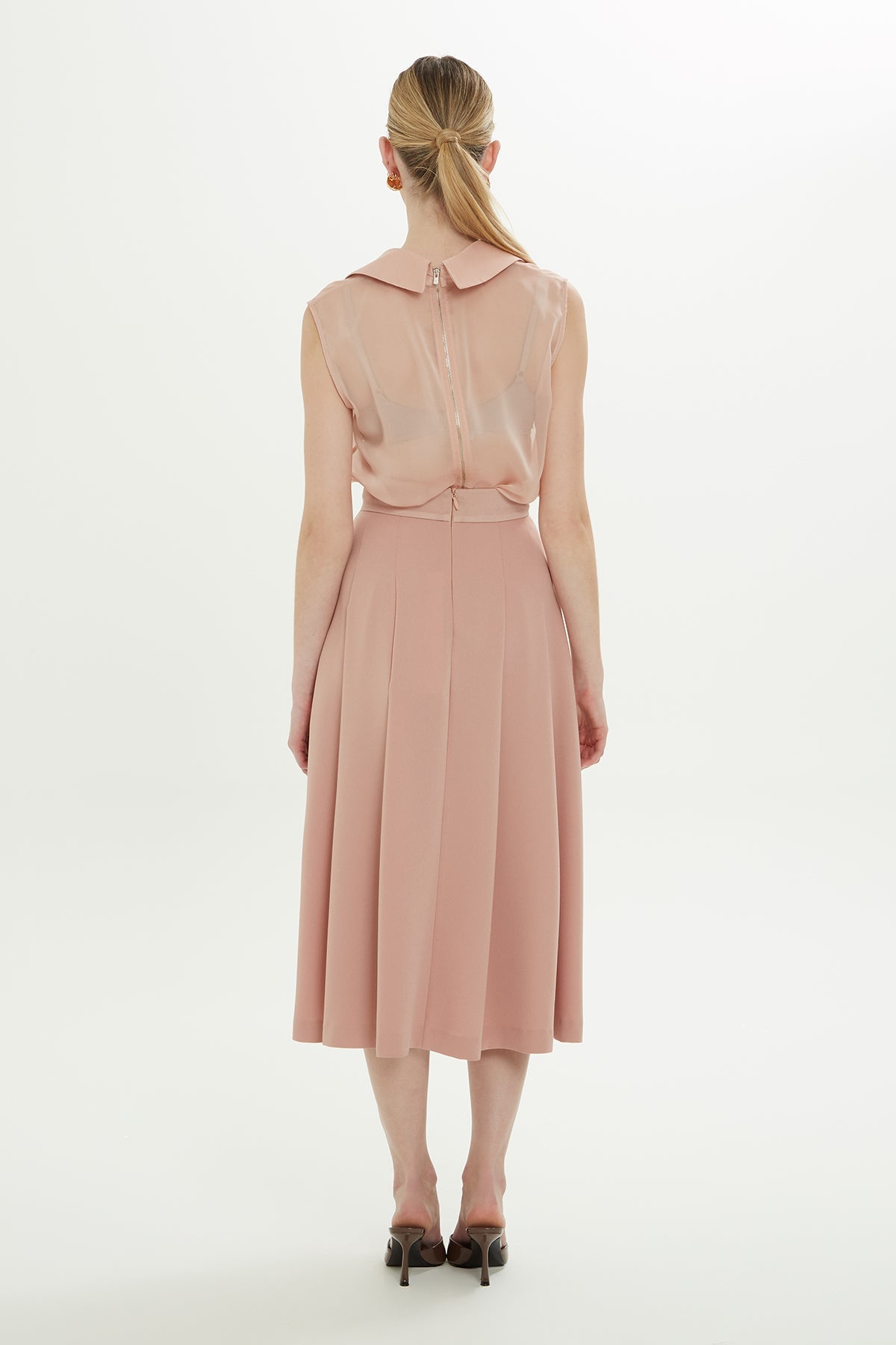 Orange Pleated Midi Skirt