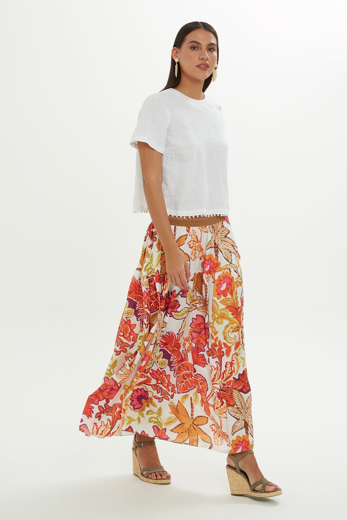 Floral-Patterned Midi Skirt