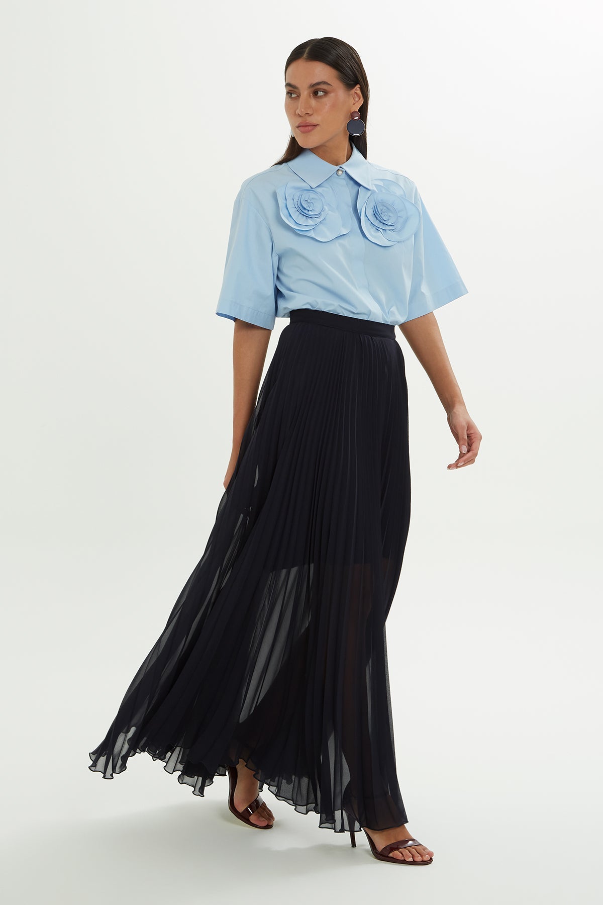 Blue Pleated Maxi Skirt