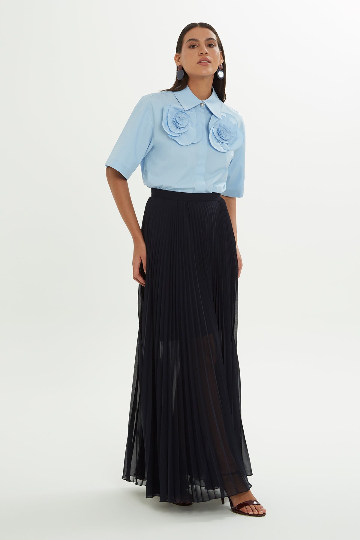 Blue Pleated Maxi Skirt
