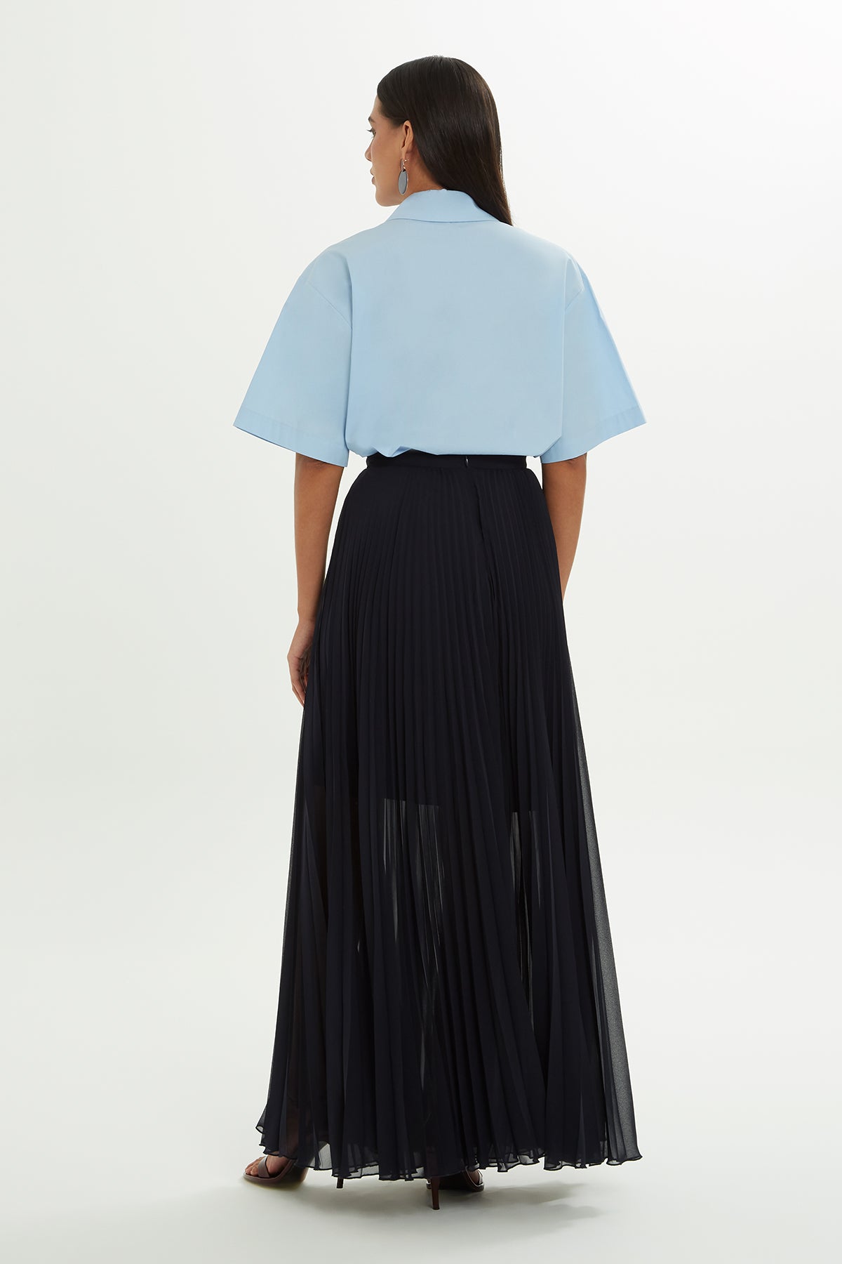 Blue Pleated Maxi Skirt