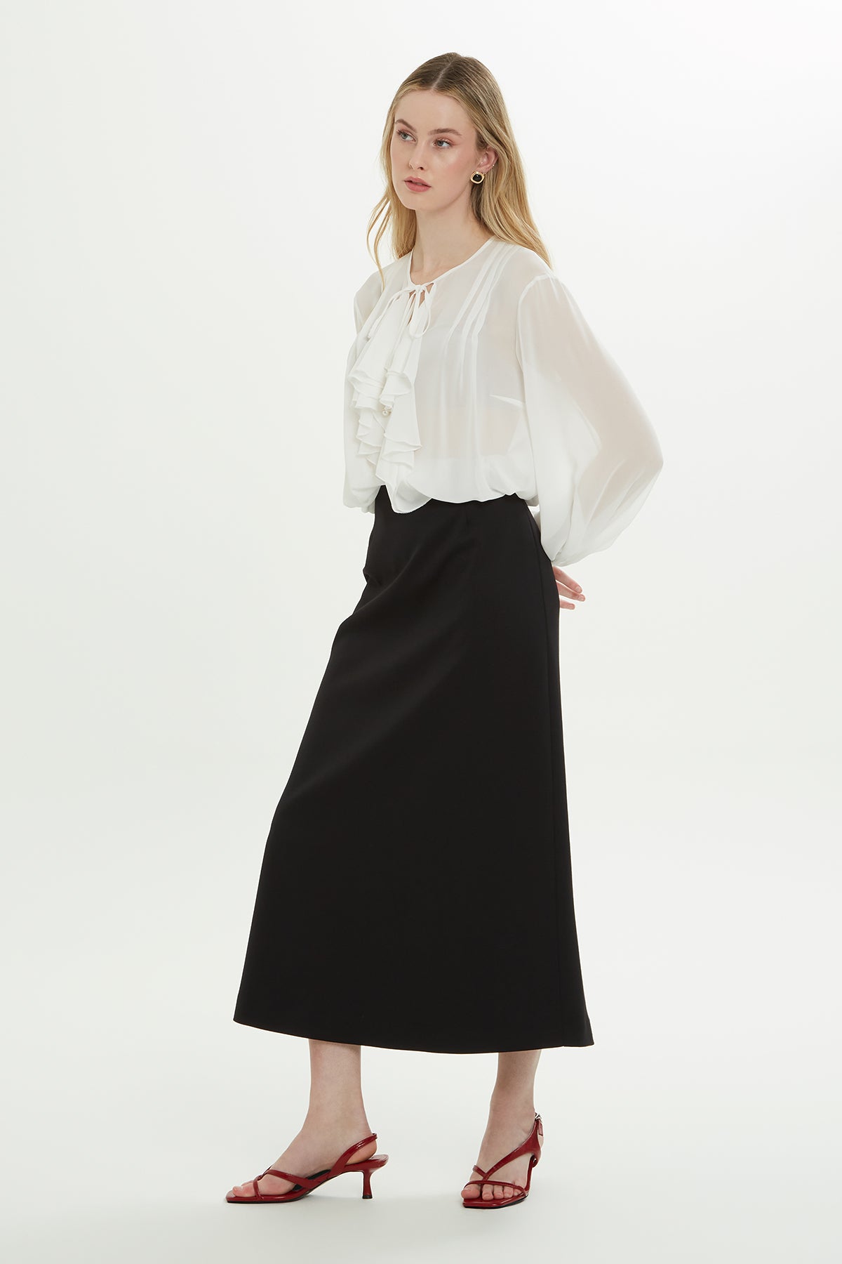 Black Lined Midi Skirt