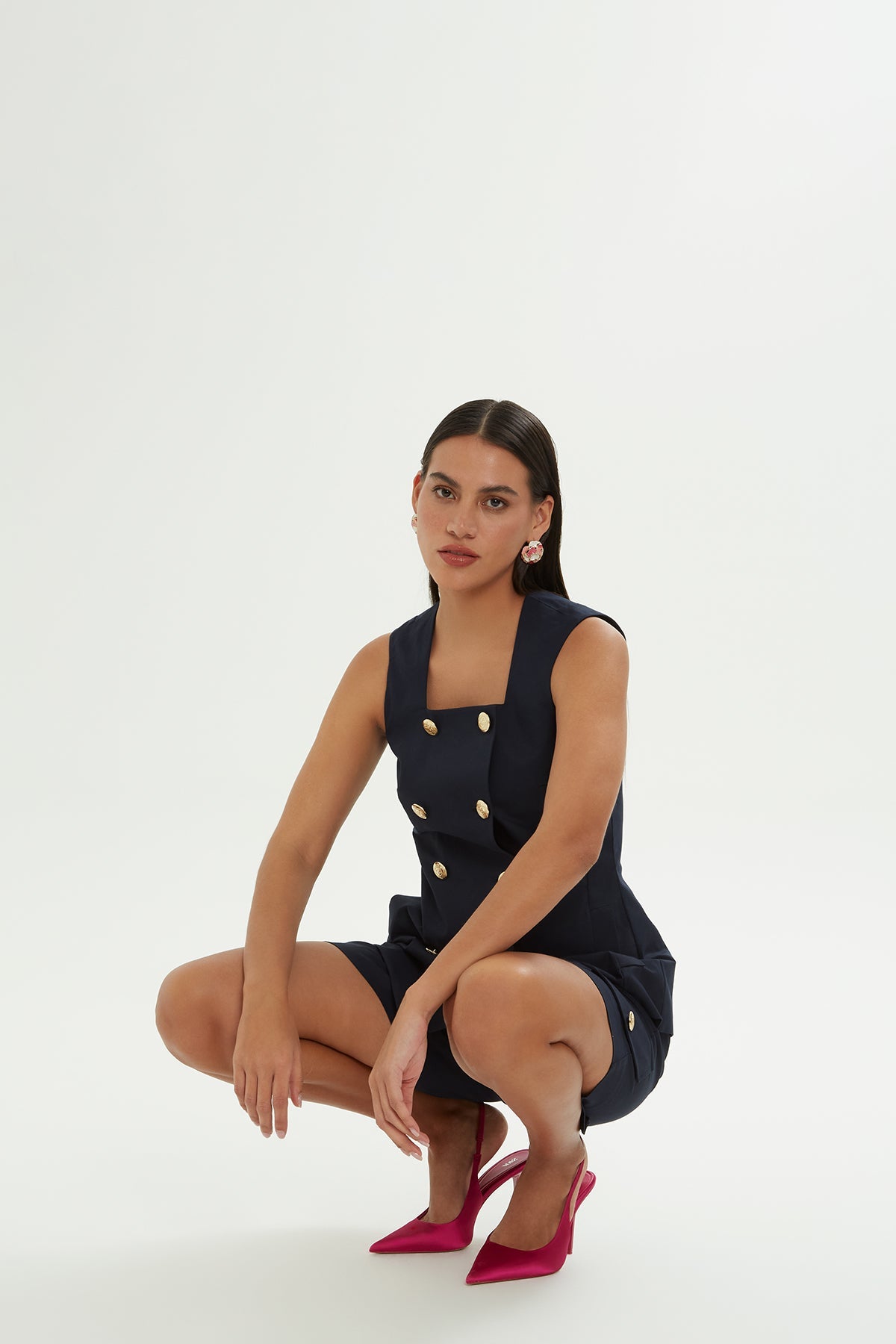 Navy Square-Neck Fitted Vest