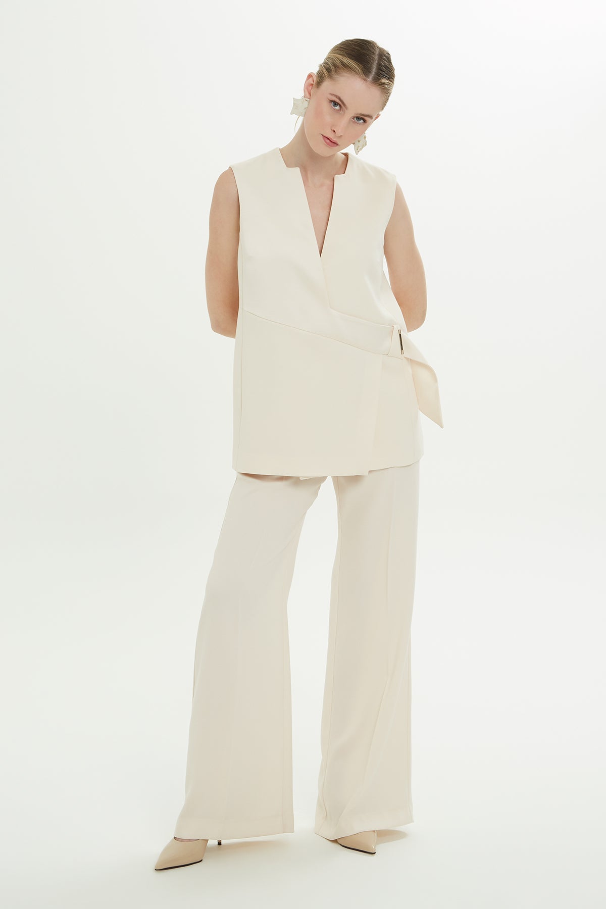 Beige V-Neck Lined Vest