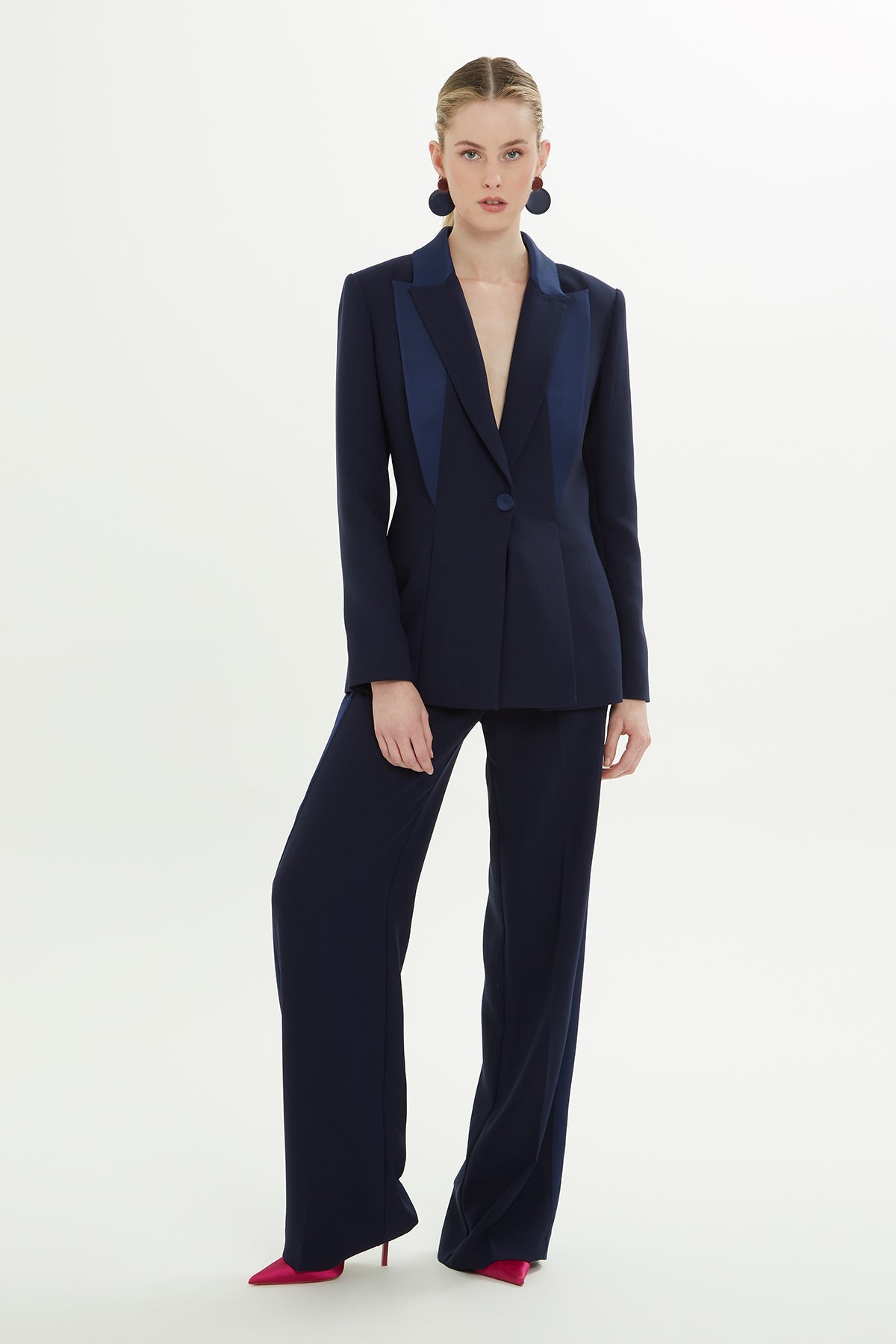 Navy Notched-Collar Lined Jacket