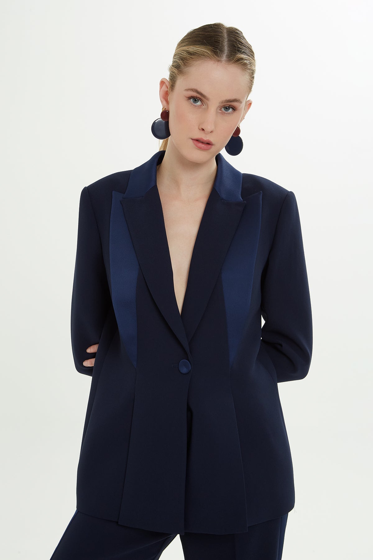 Navy Notched-Collar Lined Jacket