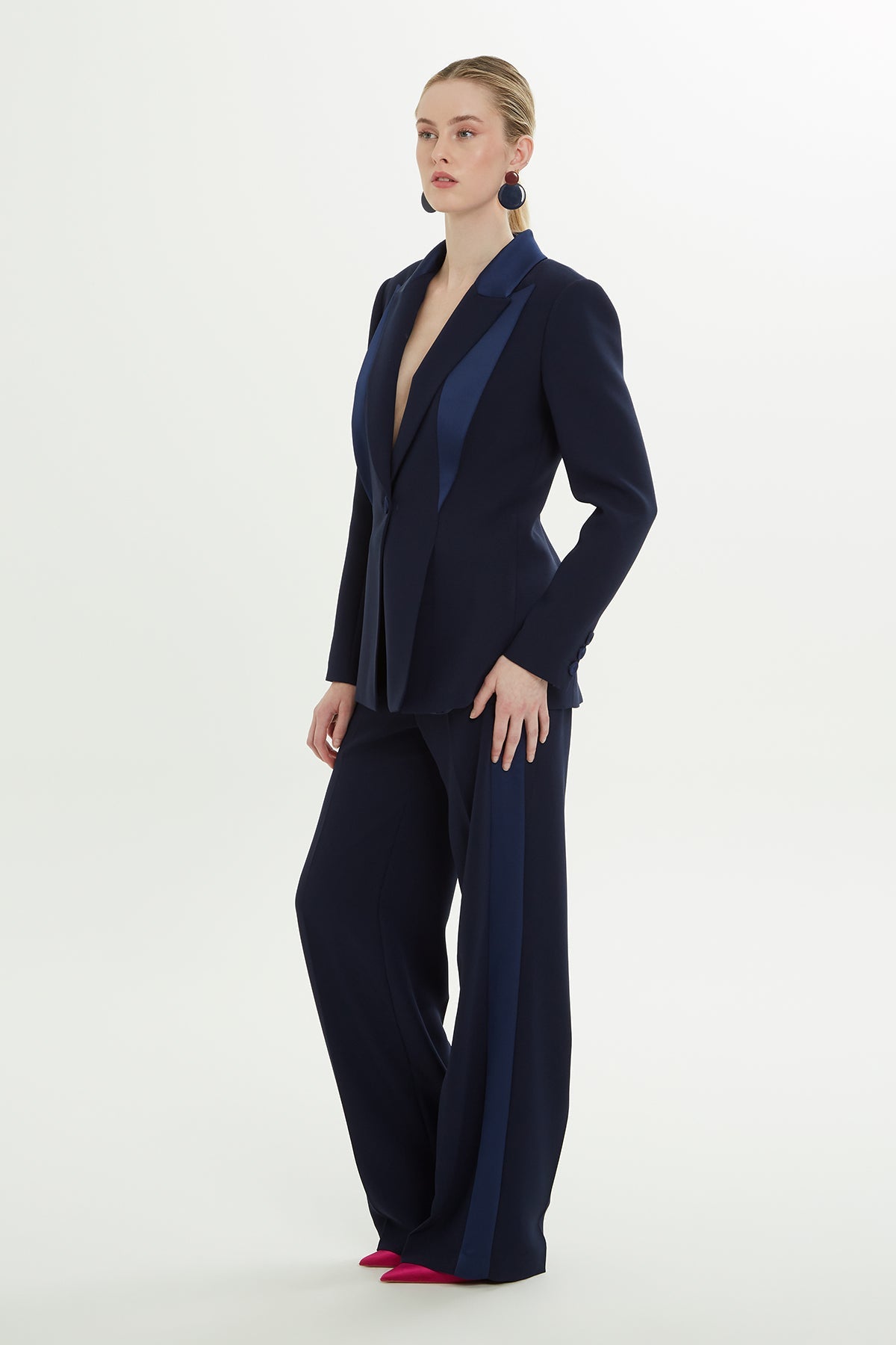 Navy Notched-Collar Lined Jacket