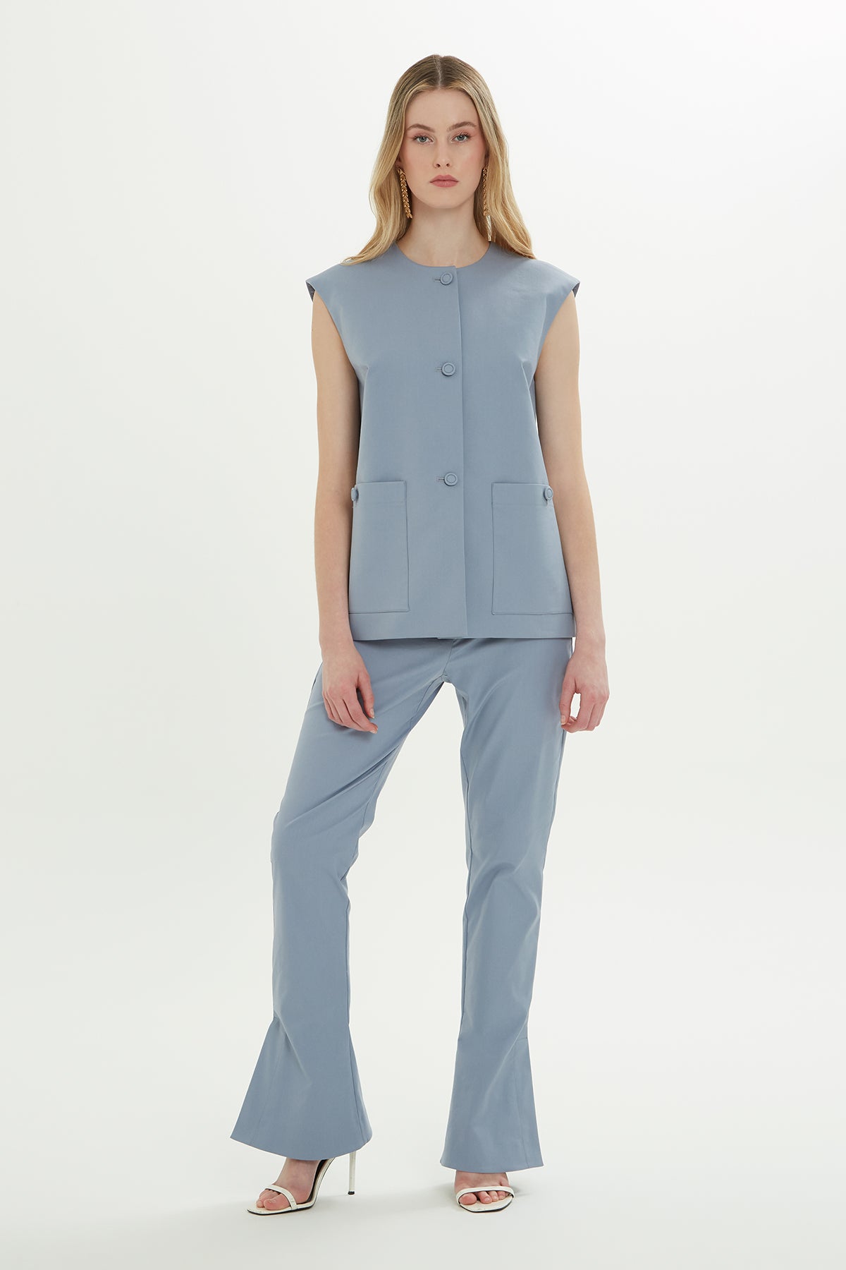 Blue Buckle-Detail Vest