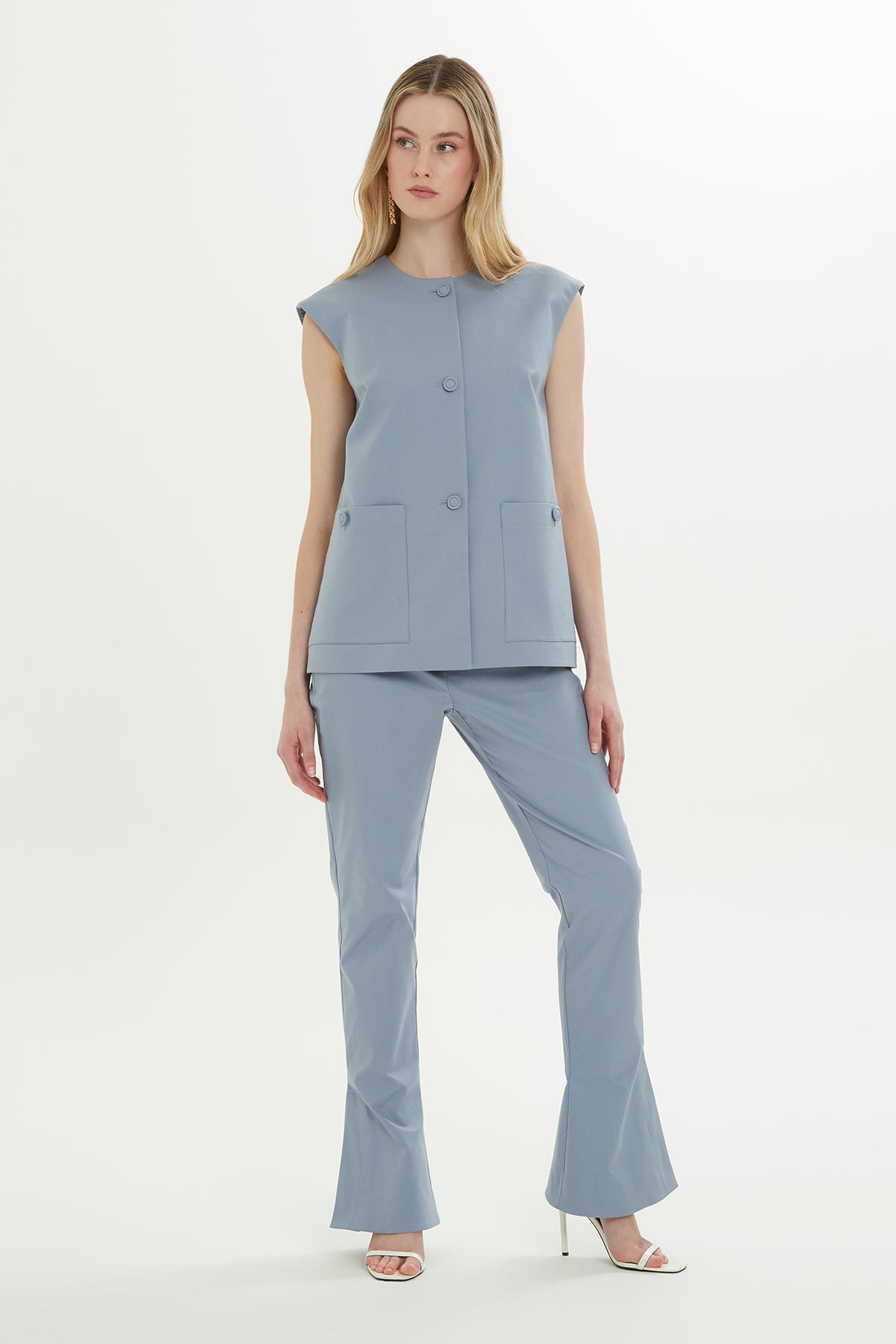 Blue Buckle-Detail Vest