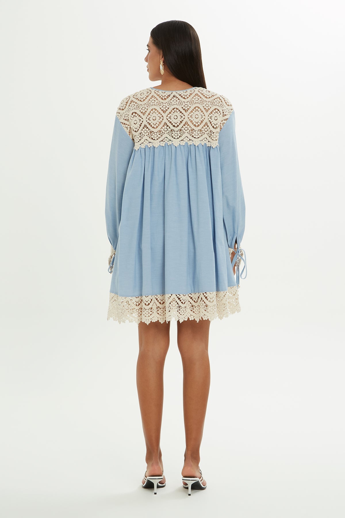 Blue Lace-Detail Short Dress