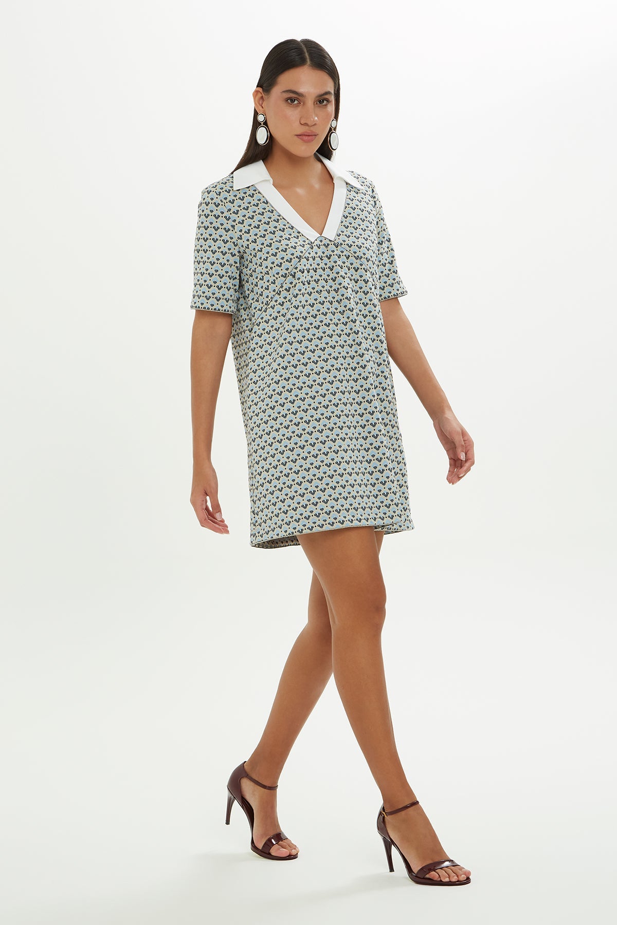 Printed Mini Dress with Polo Collar