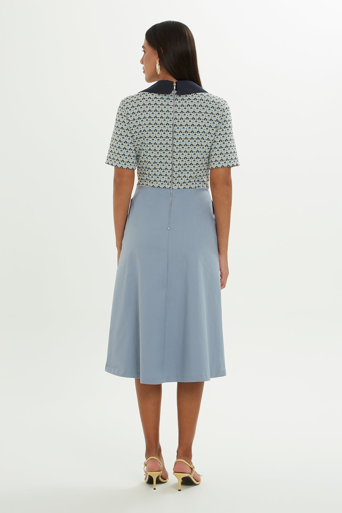 Printed Short-Sleeve Midi Dress