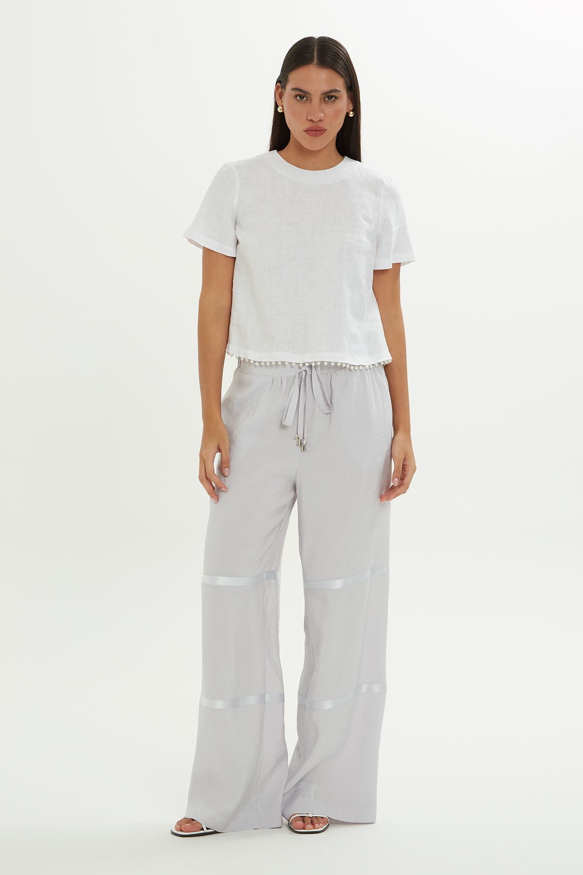 Grey Trousers with Ribbon Detail