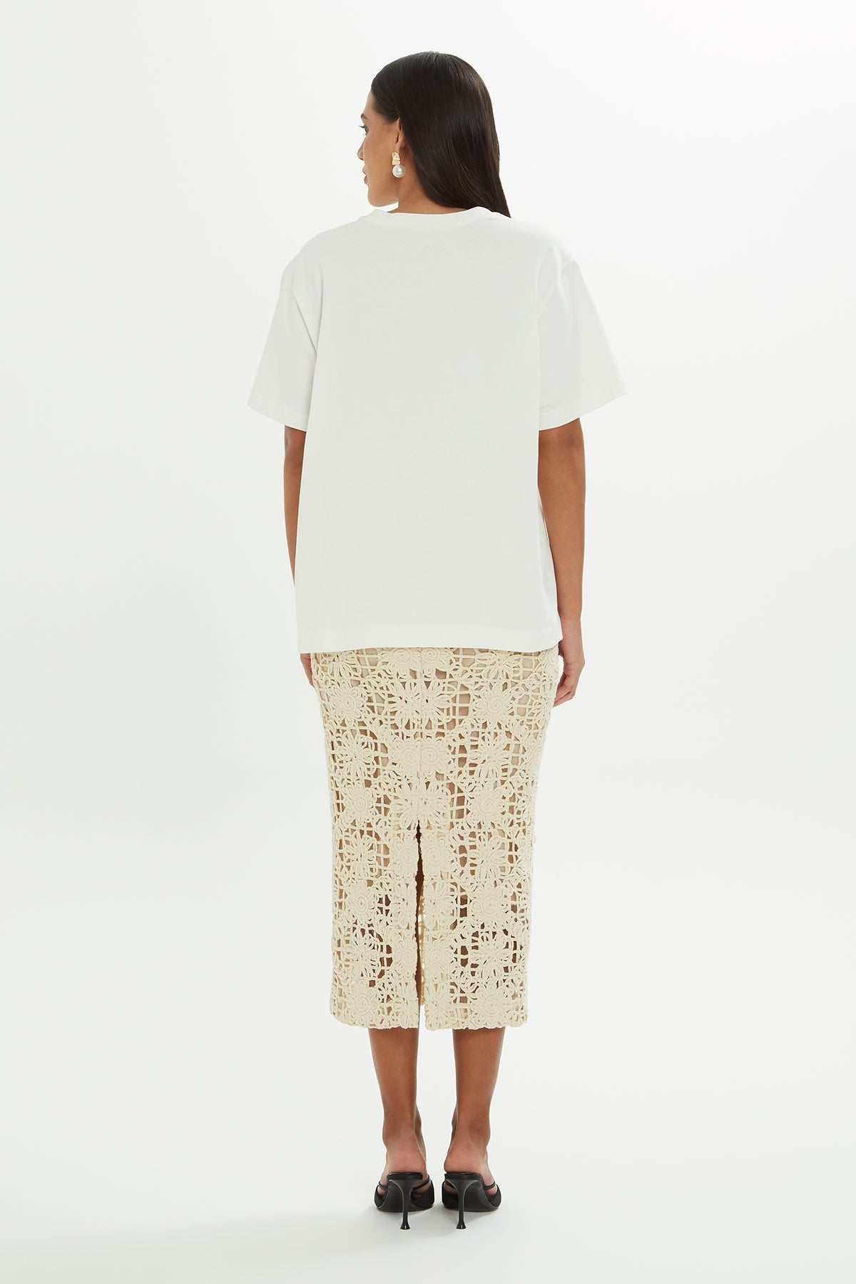 Ecru Floral-Detailed T-Shirt