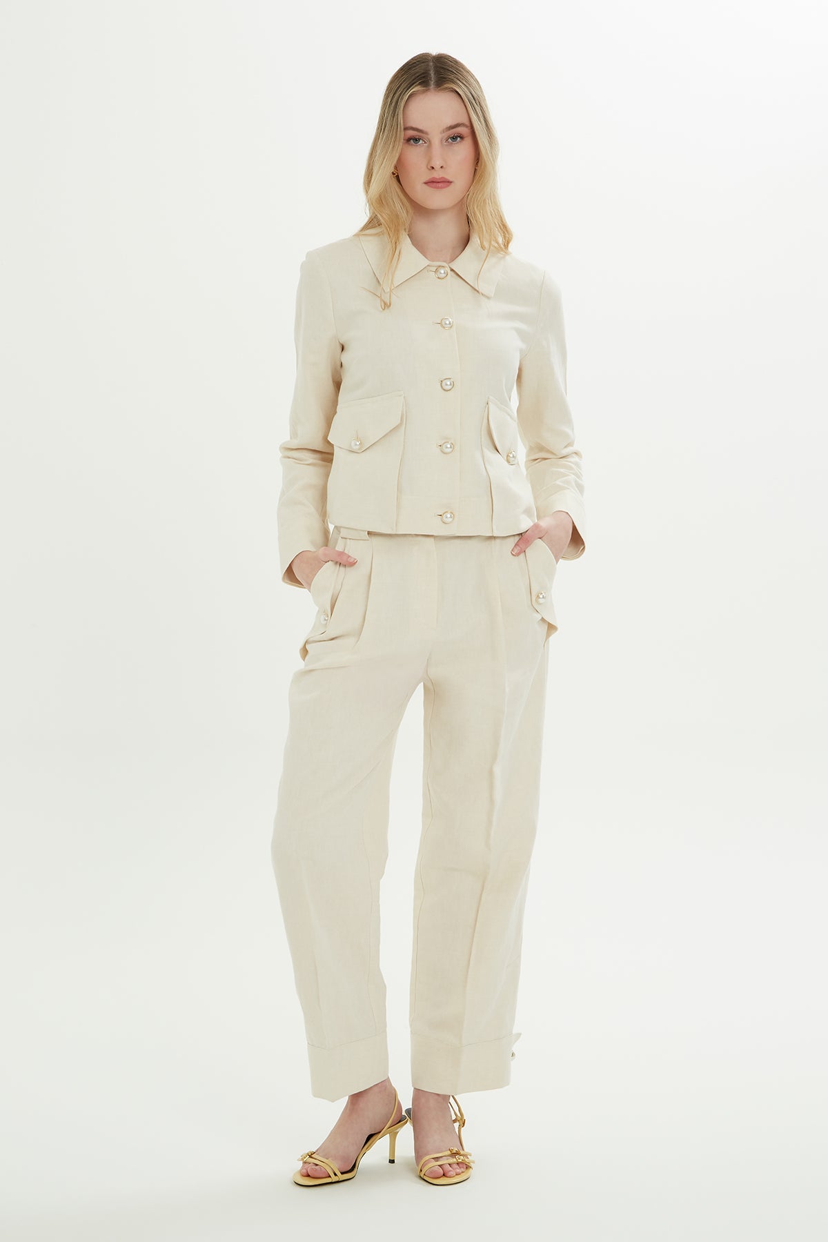 Ecru Shirt-Collar Tailored Jacket