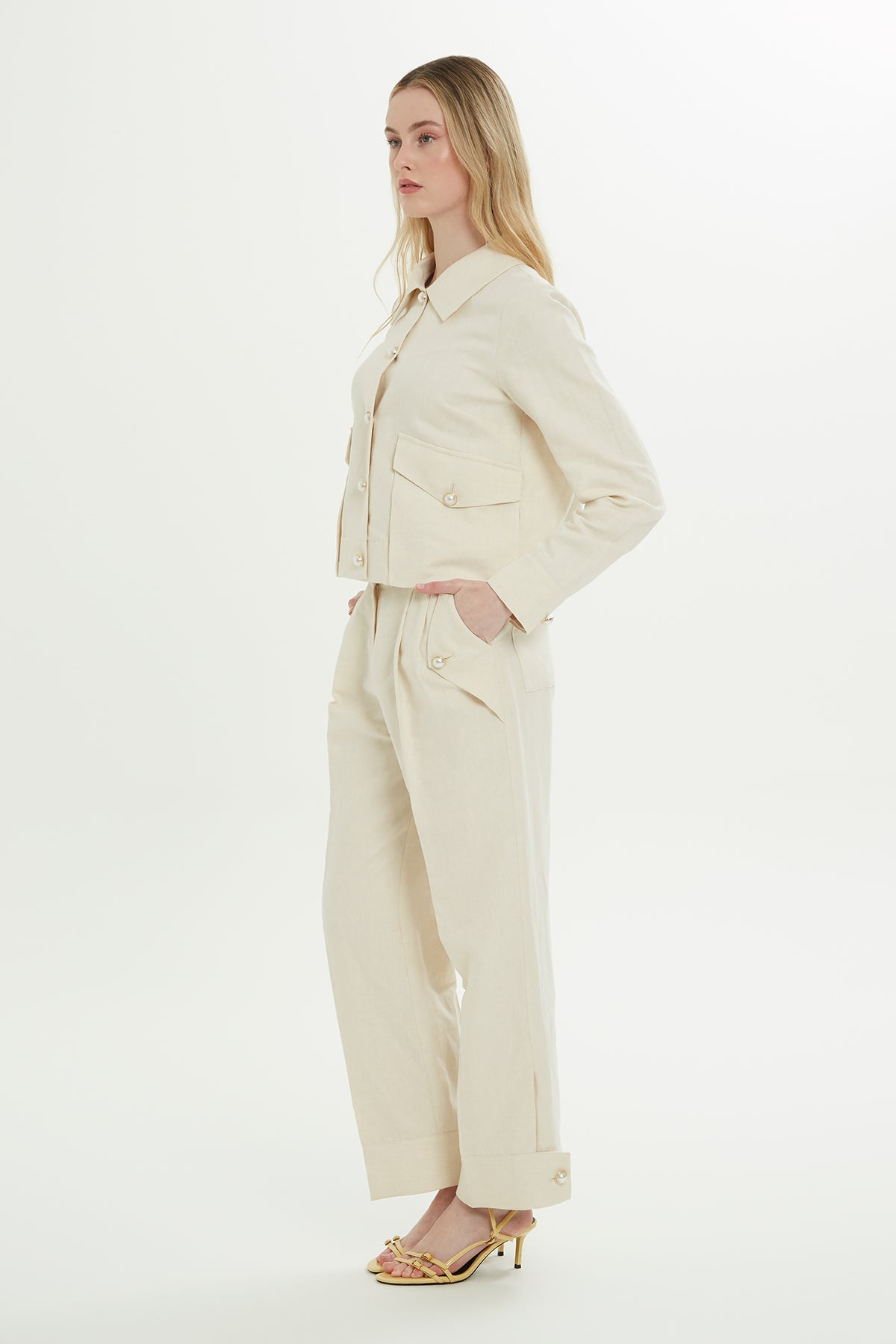 Ecru Shirt-Collar Tailored Jacket