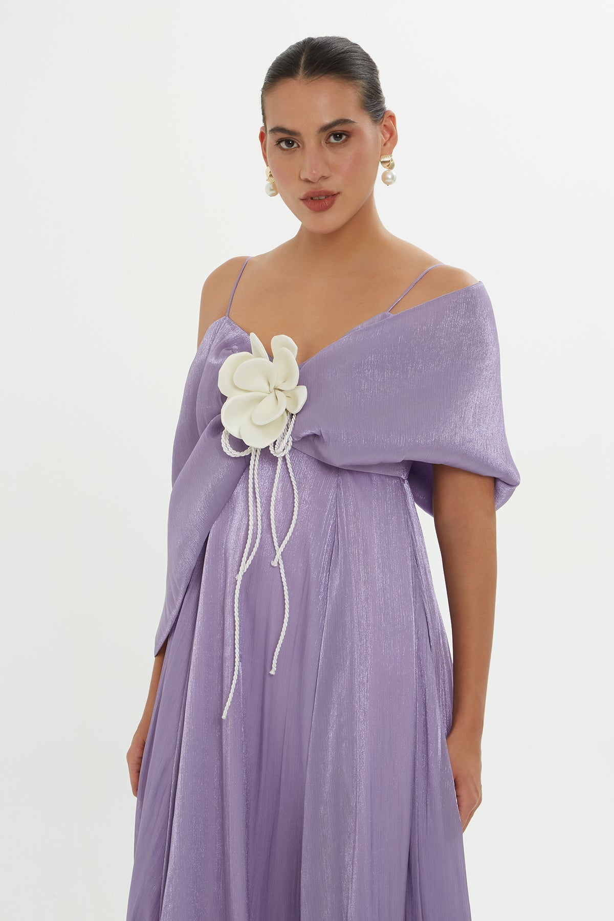 Purple Draped-Shoulder Maxi Dress