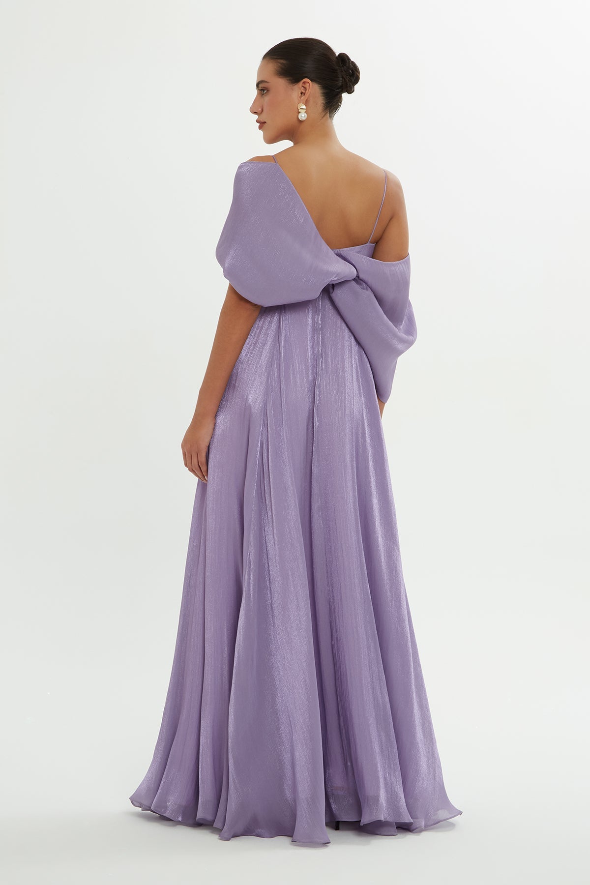 Purple Draped-Shoulder Maxi Dress